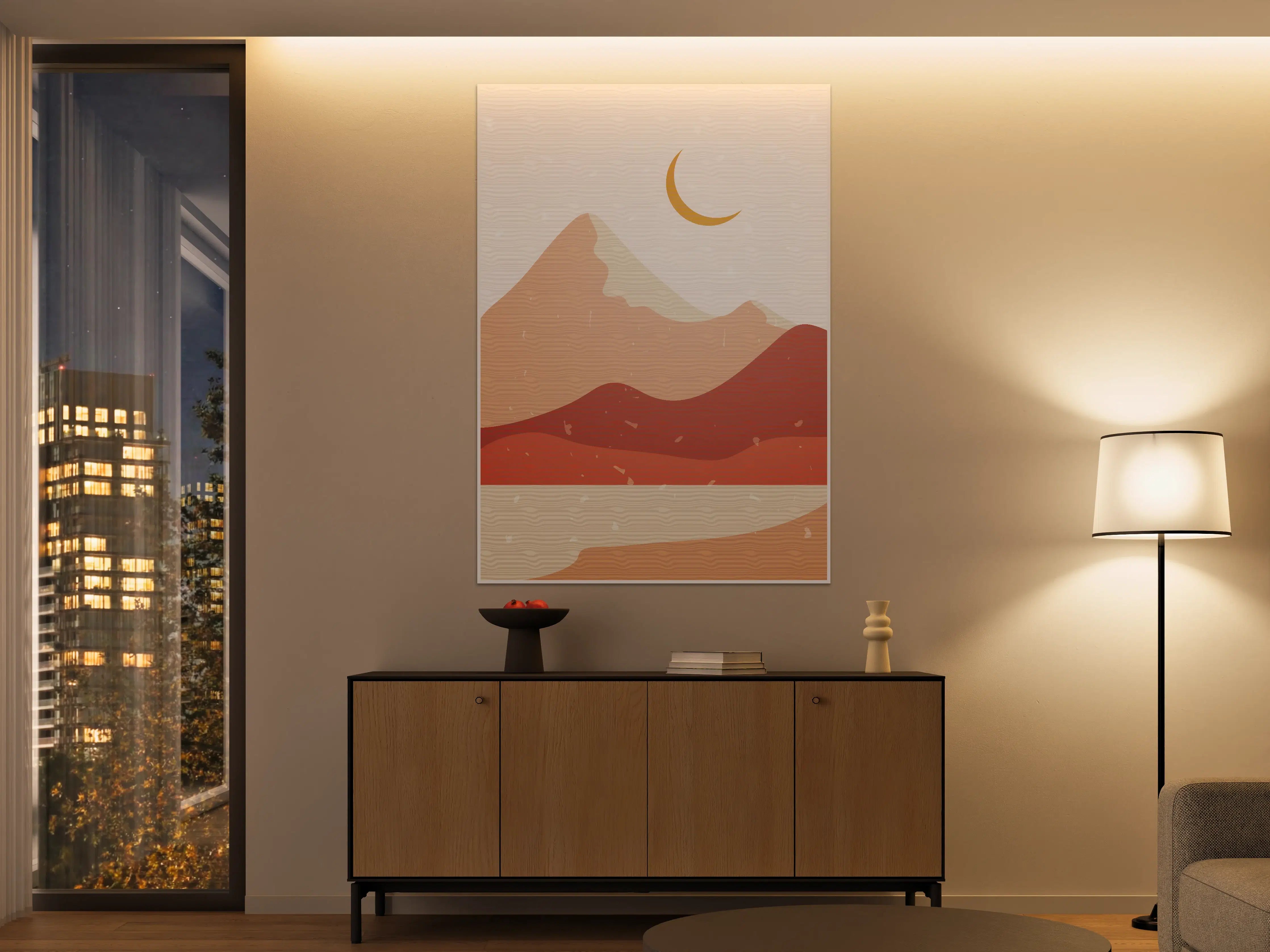 Große Wandbilder - Wüstenlandschaft mit Mond und Bergen