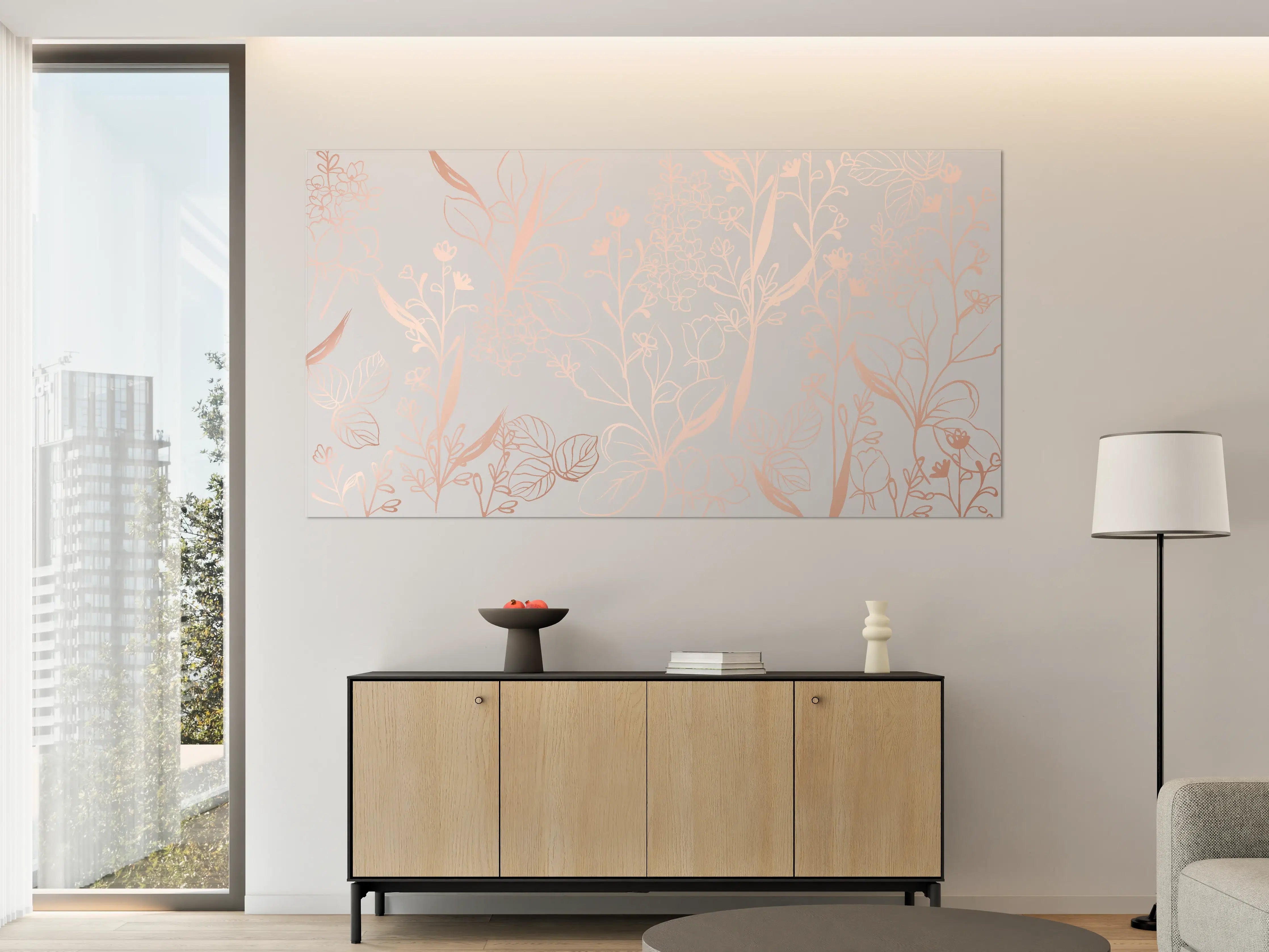 Große Wandbilder - Zarte Blütenillustration Beige-Rosa