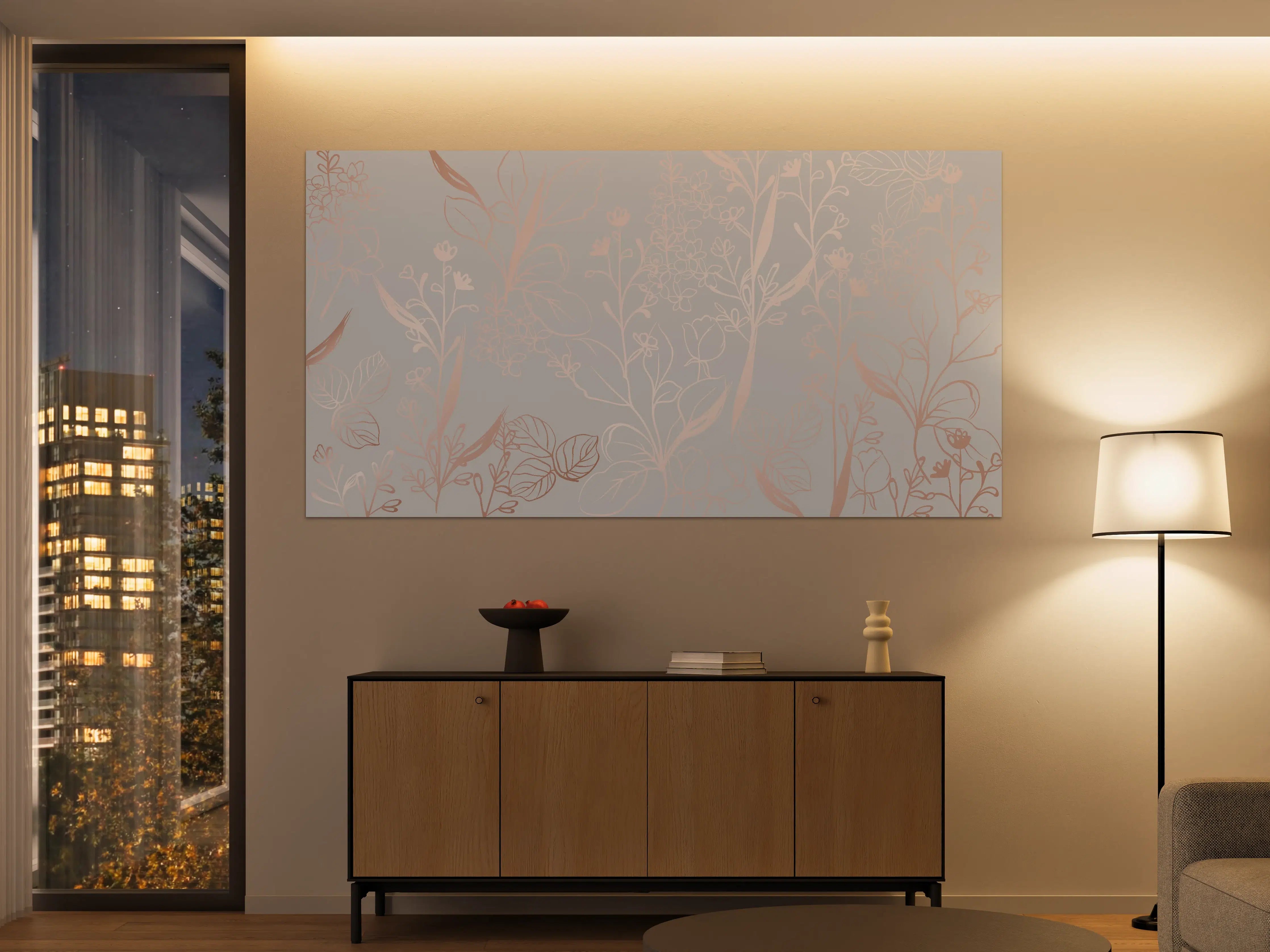 Große Wandbilder - Zarte Blütenillustration Beige-Rosa
