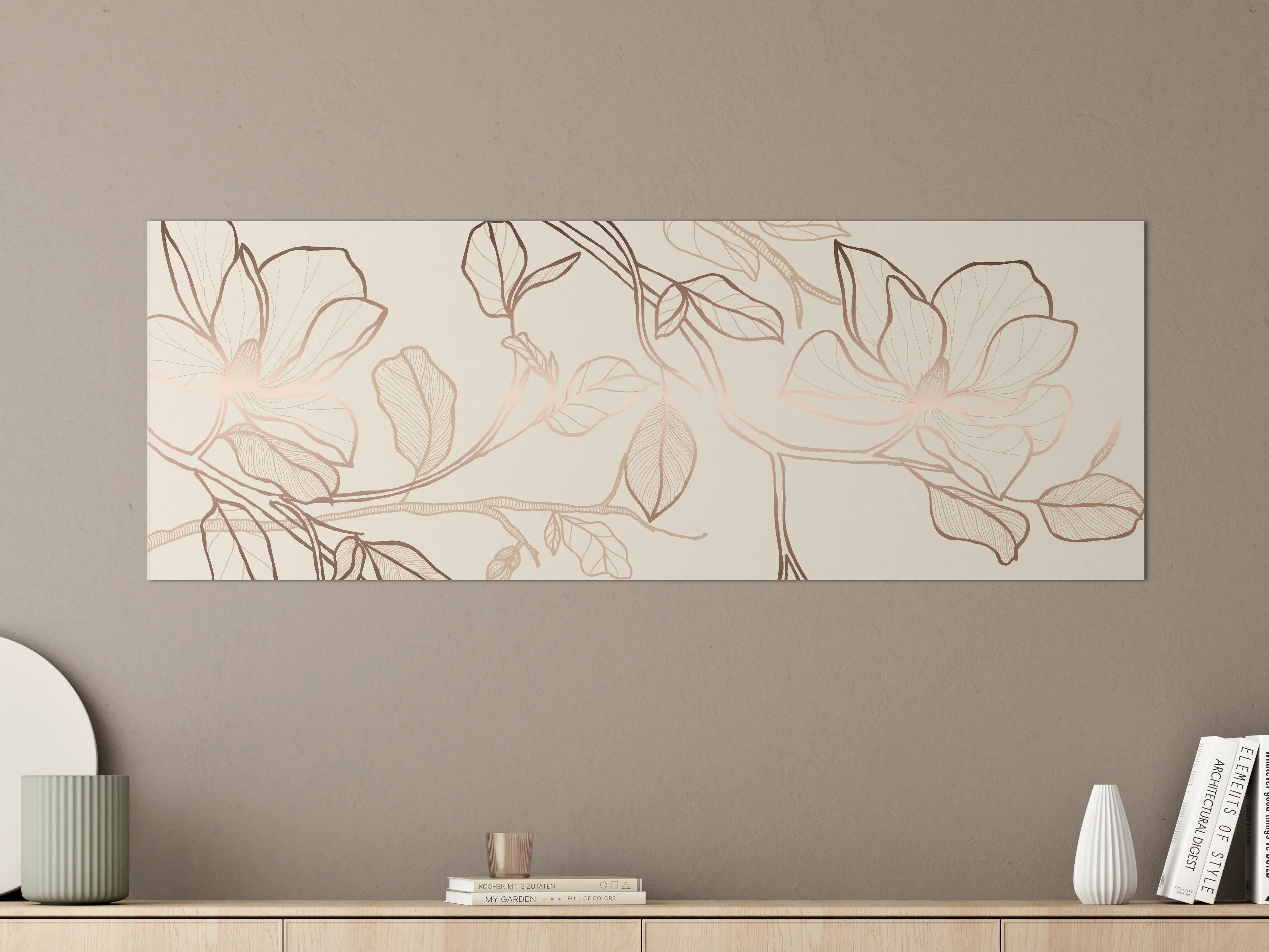 Große Wandbilder - Zarte Blumenzeichnung Beige
