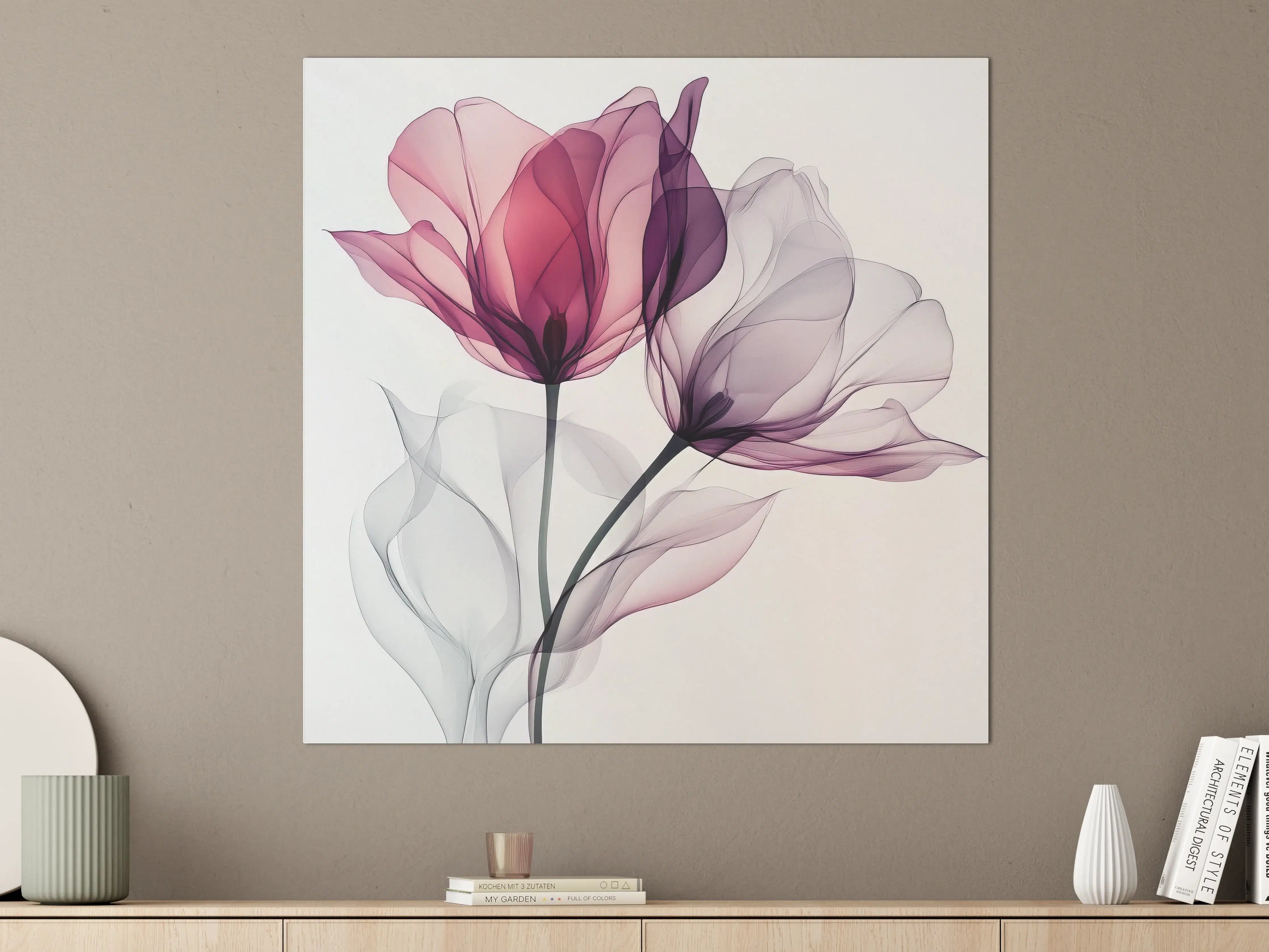 Große Wandbilder - Zarte Grautöne in Pastellblumen