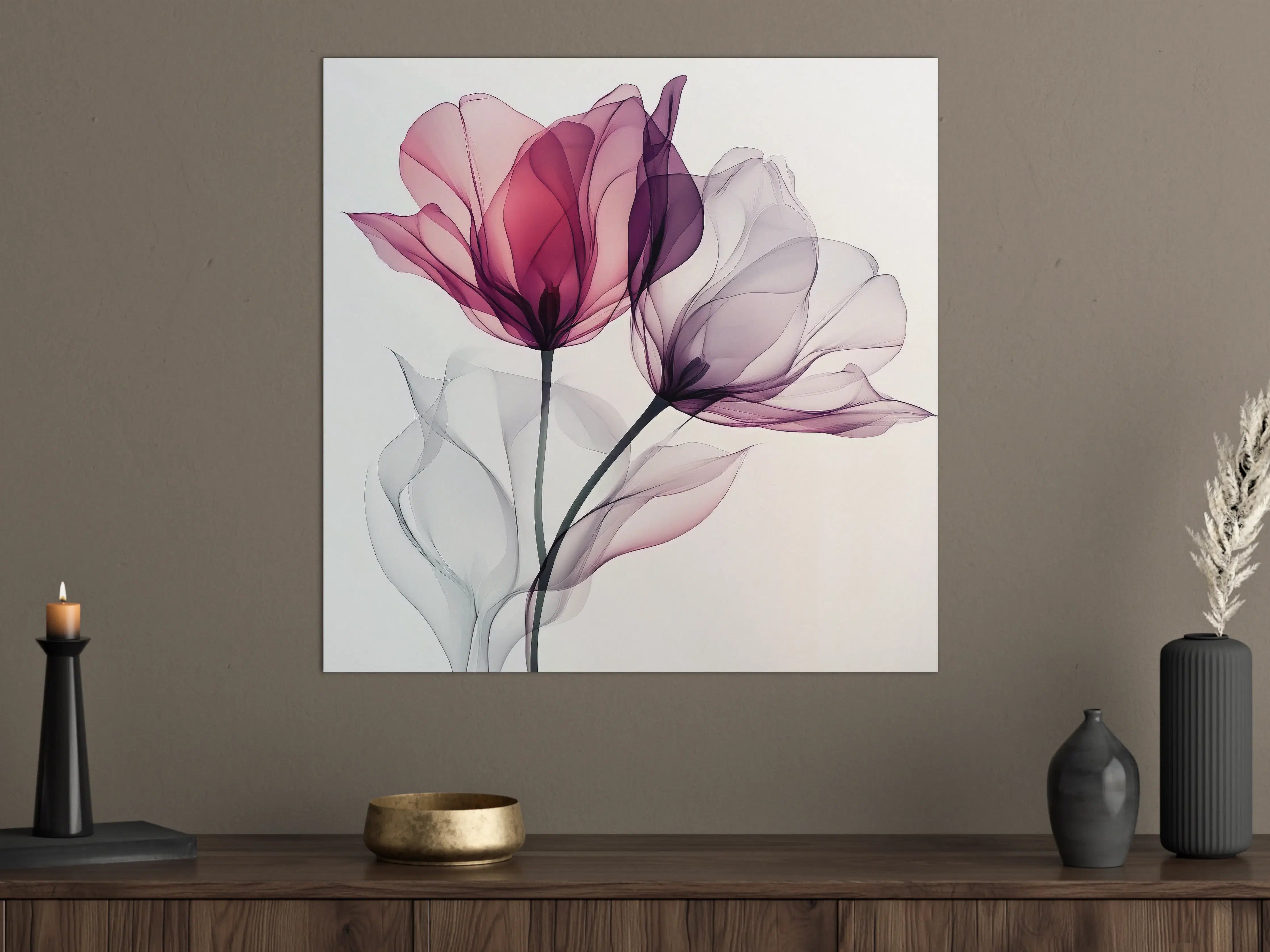 Große Wandbilder - Zarte Grautöne in Pastellblumen