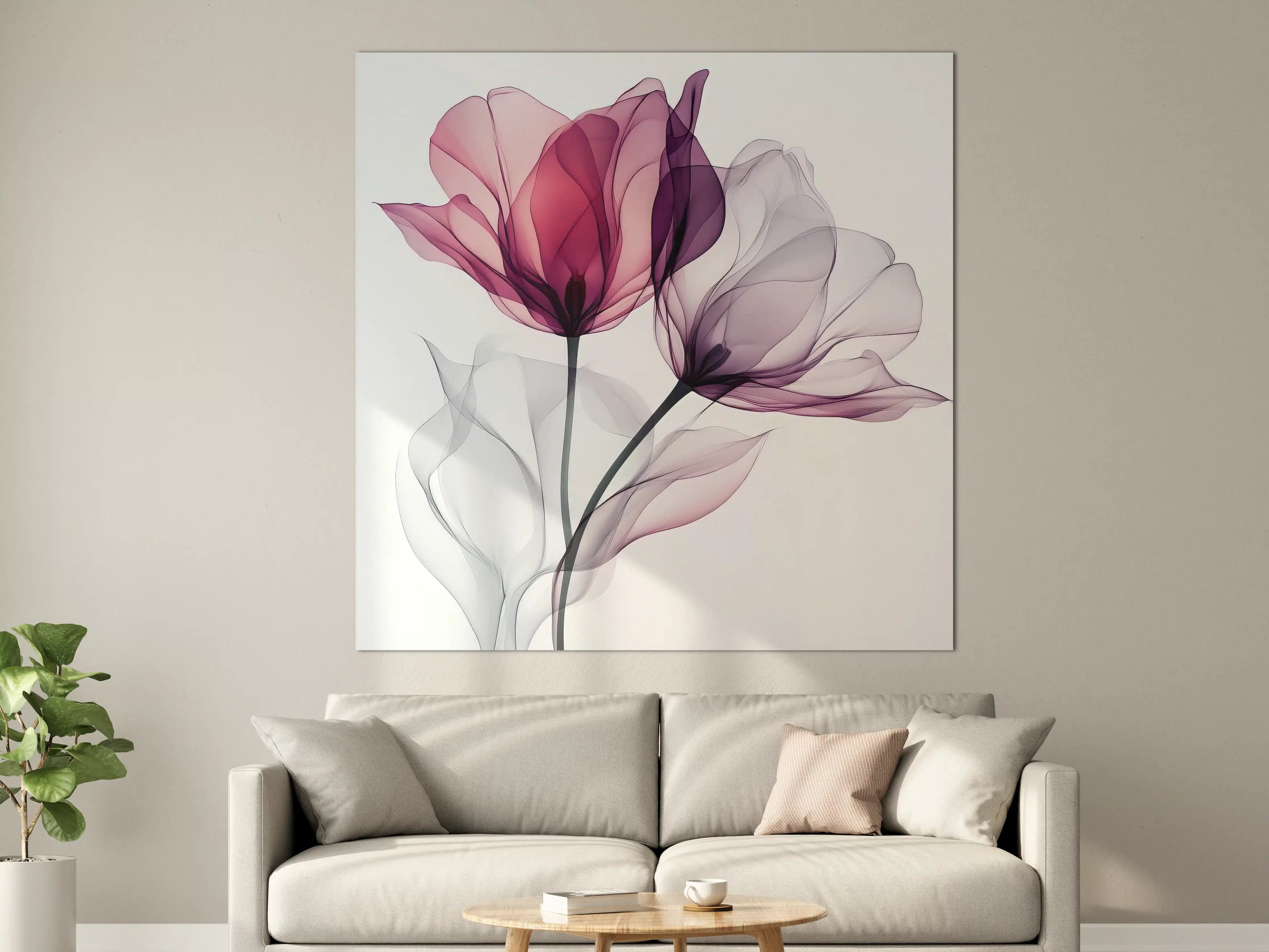 Große Wandbilder - Zarte Grautöne in Pastellblumen