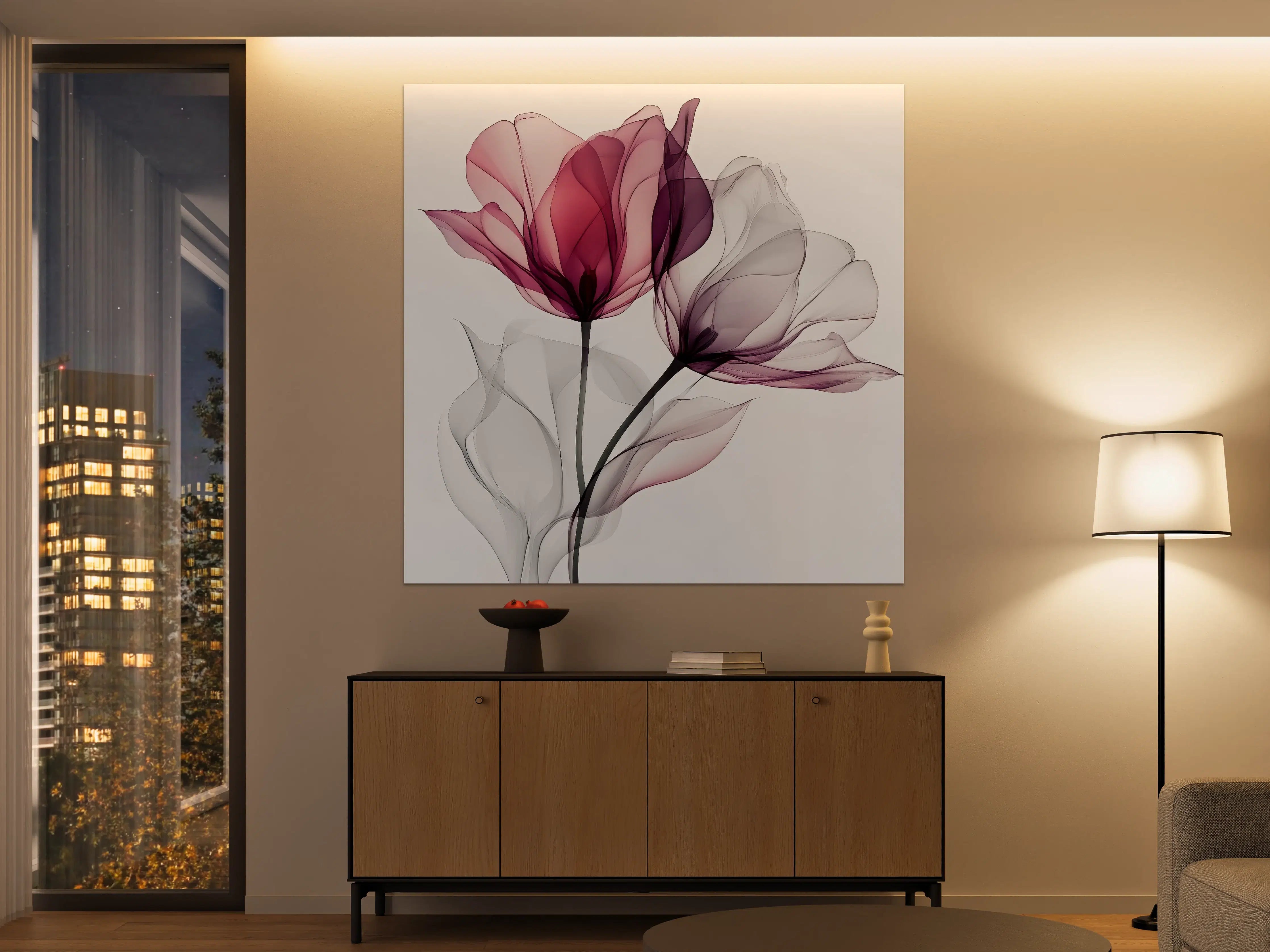 Große Wandbilder - Zarte Grautöne in Pastellblumen