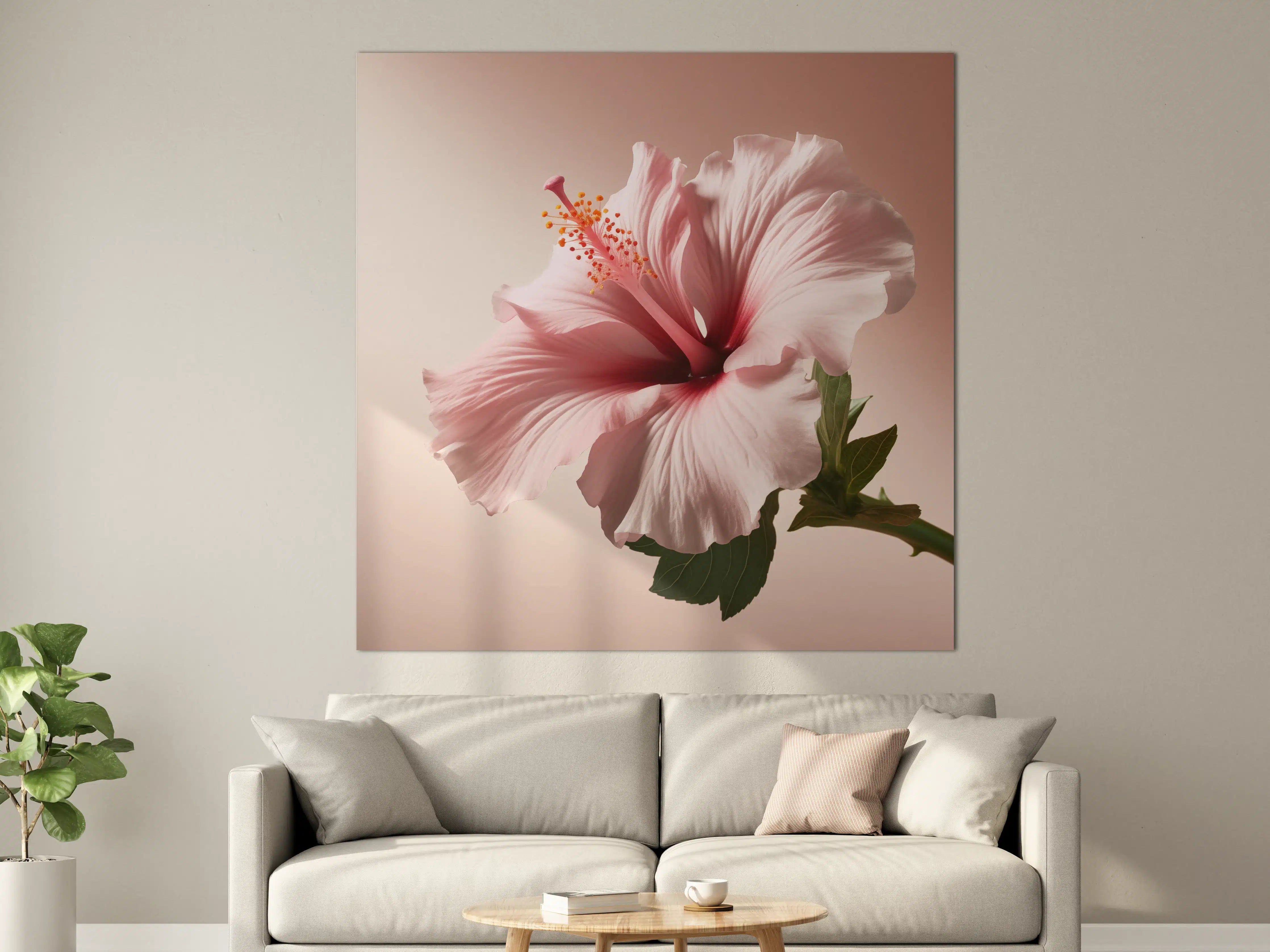 Große Wandbilder - Zarte Hibiskusblüte in Pastellfarben
