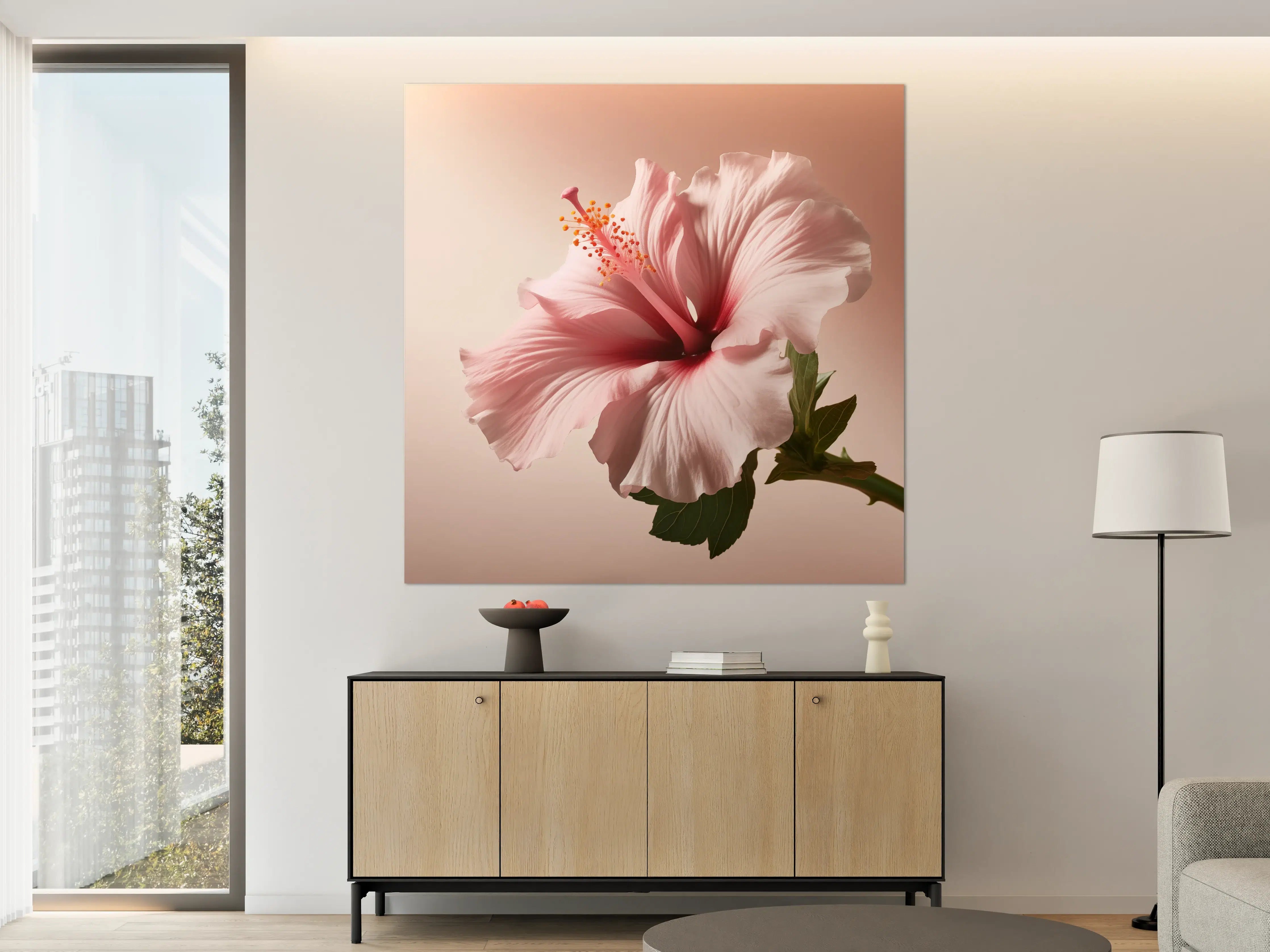 Große Wandbilder - Zarte Hibiskusblüte in Pastellfarben