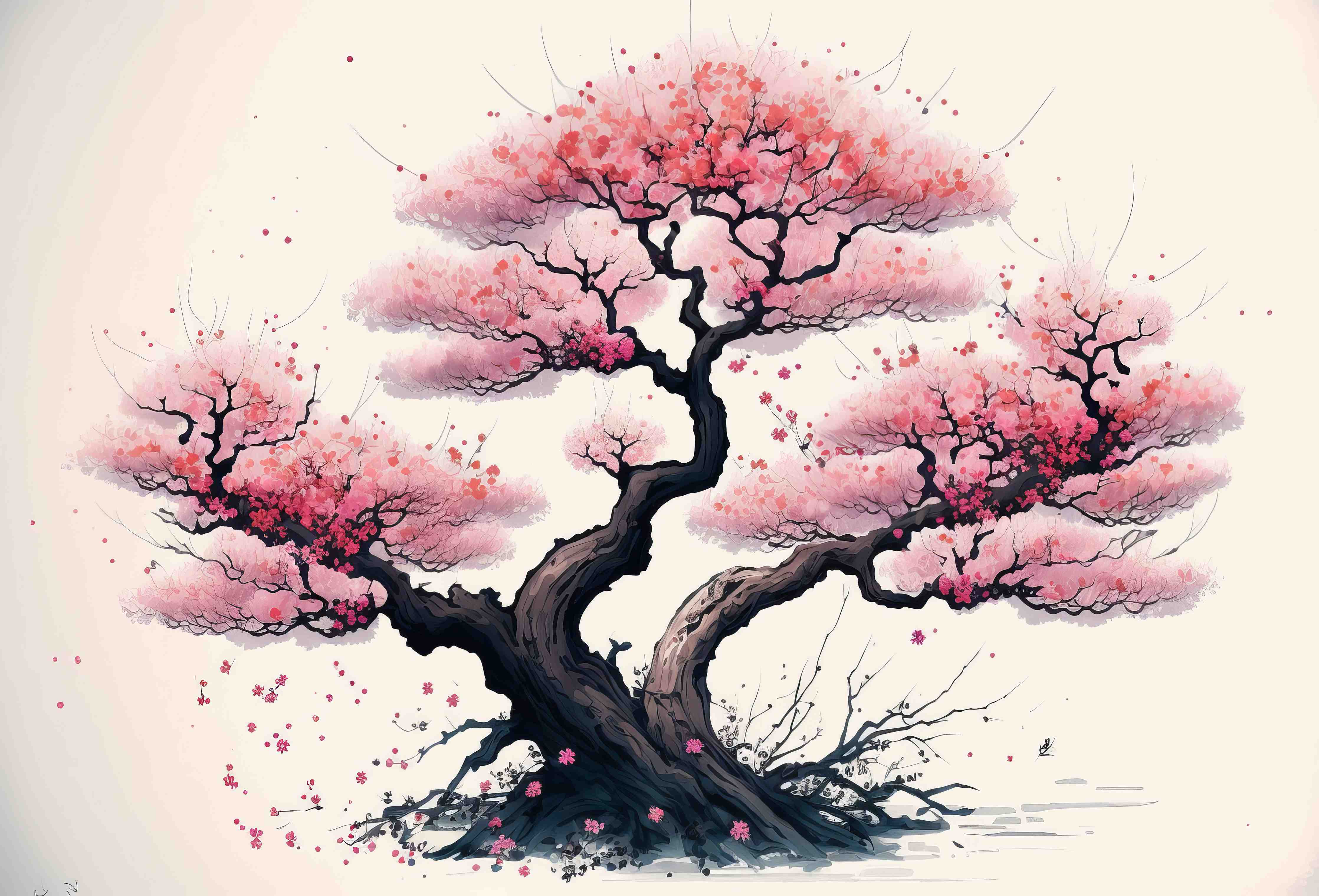 Große Wandbilder-Zarte Kirschblüten in Grauweiß: Aquarellmalerei