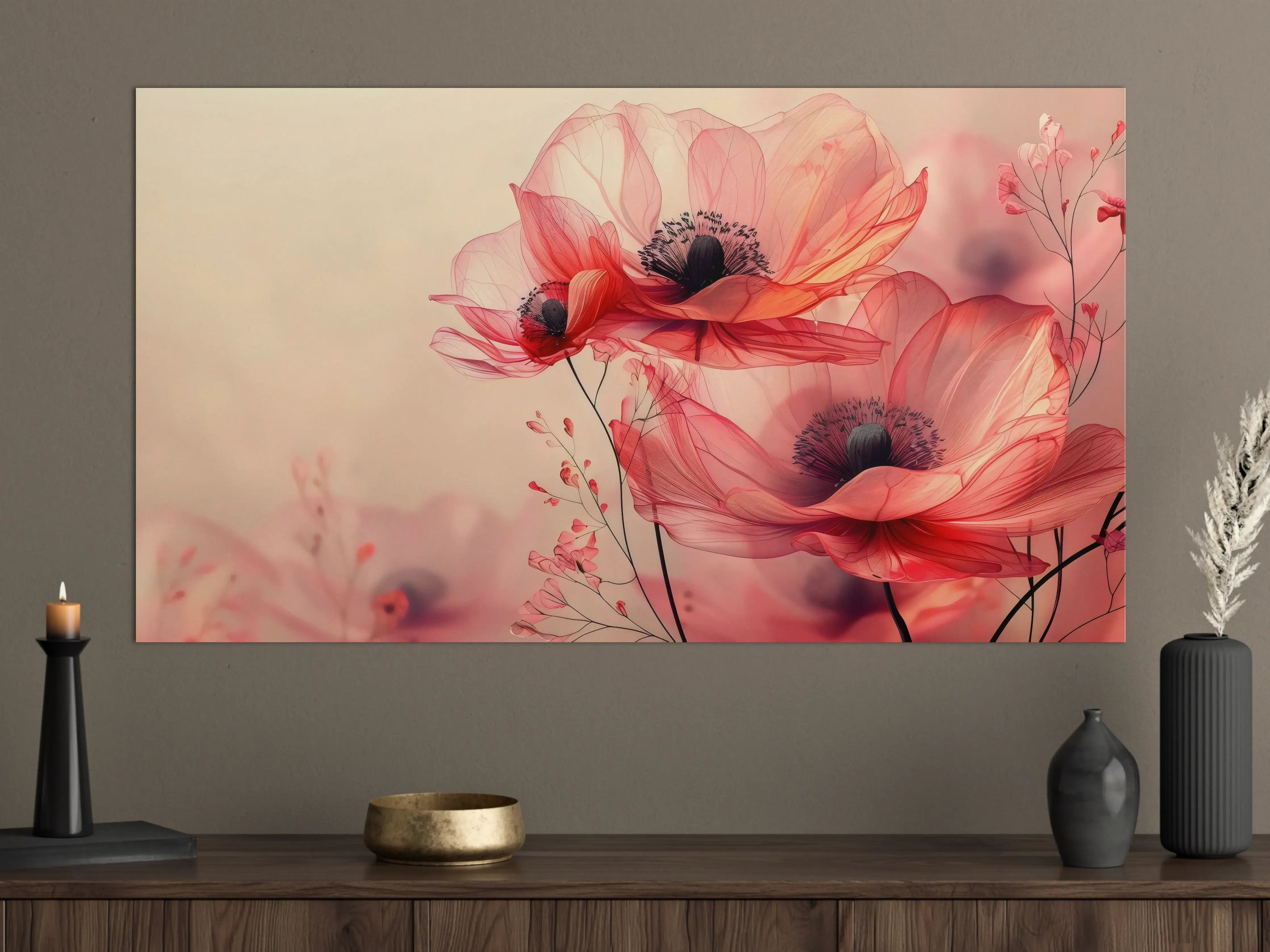 Große Wandbilder - Zarte Mohnblüten in Rosa
