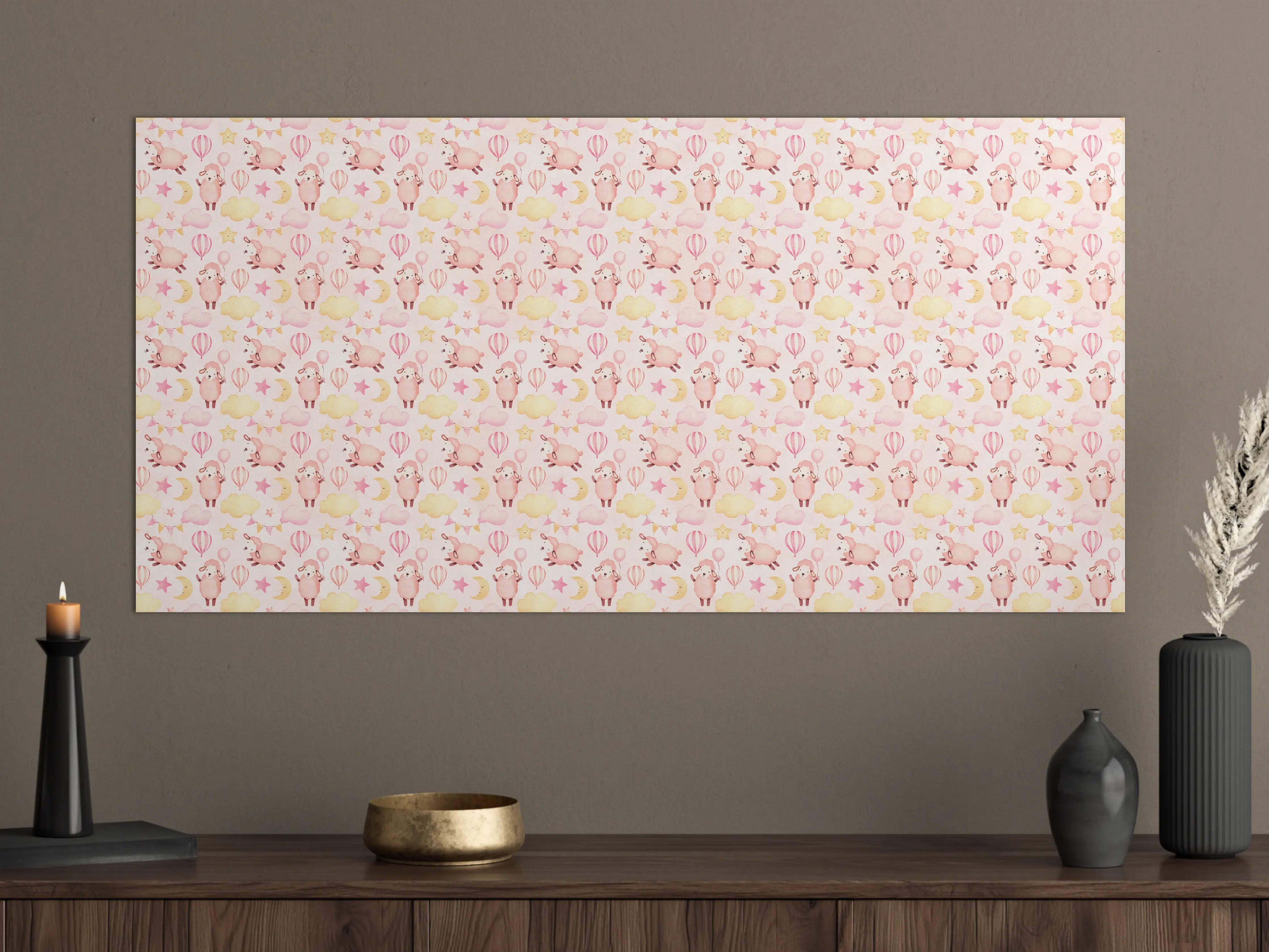 Große Wandbilder - Zarte Pastell-Muster mit Tieren und Blumen
