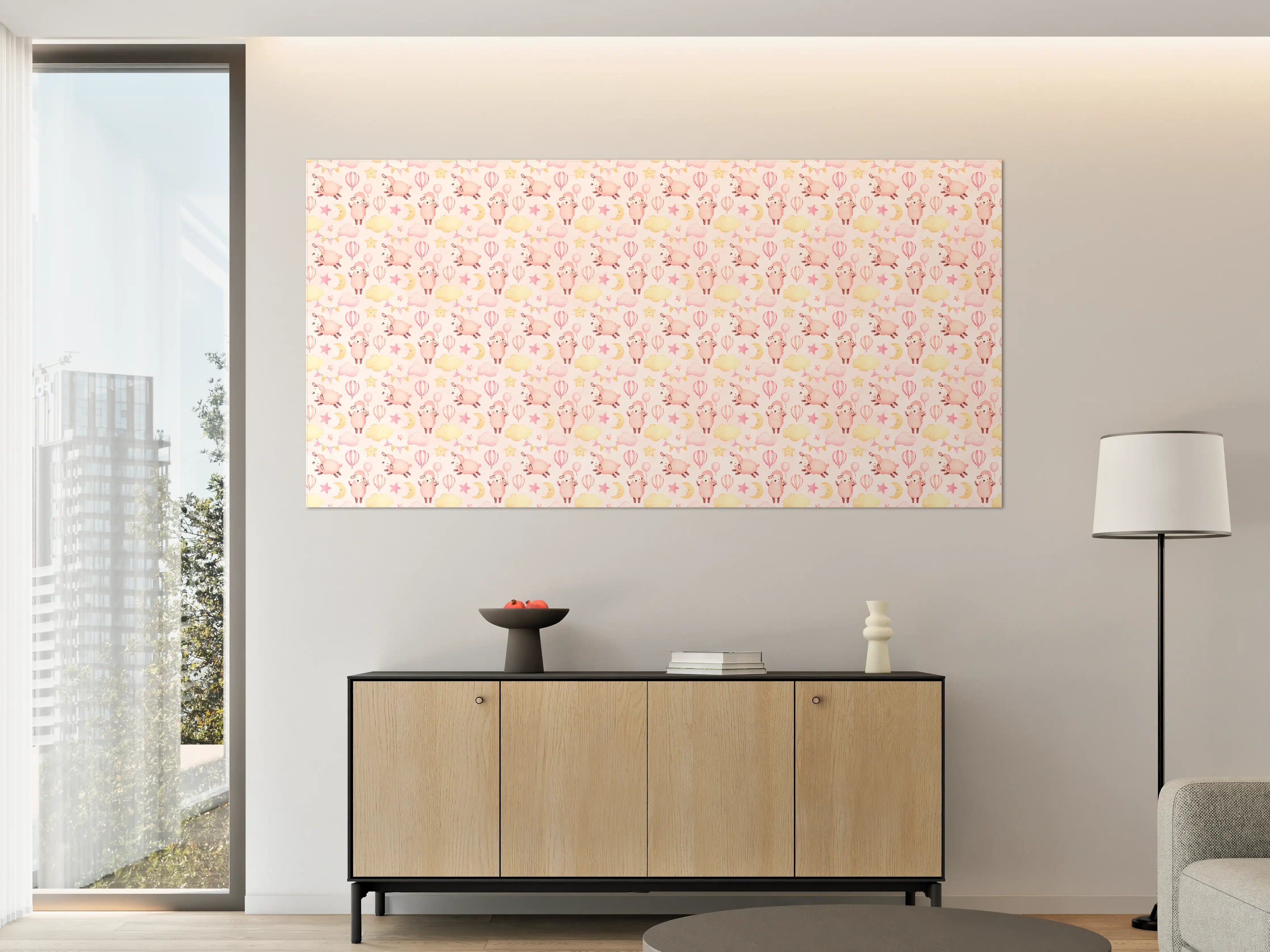 Große Wandbilder - Zarte Pastell-Muster mit Tieren und Blumen