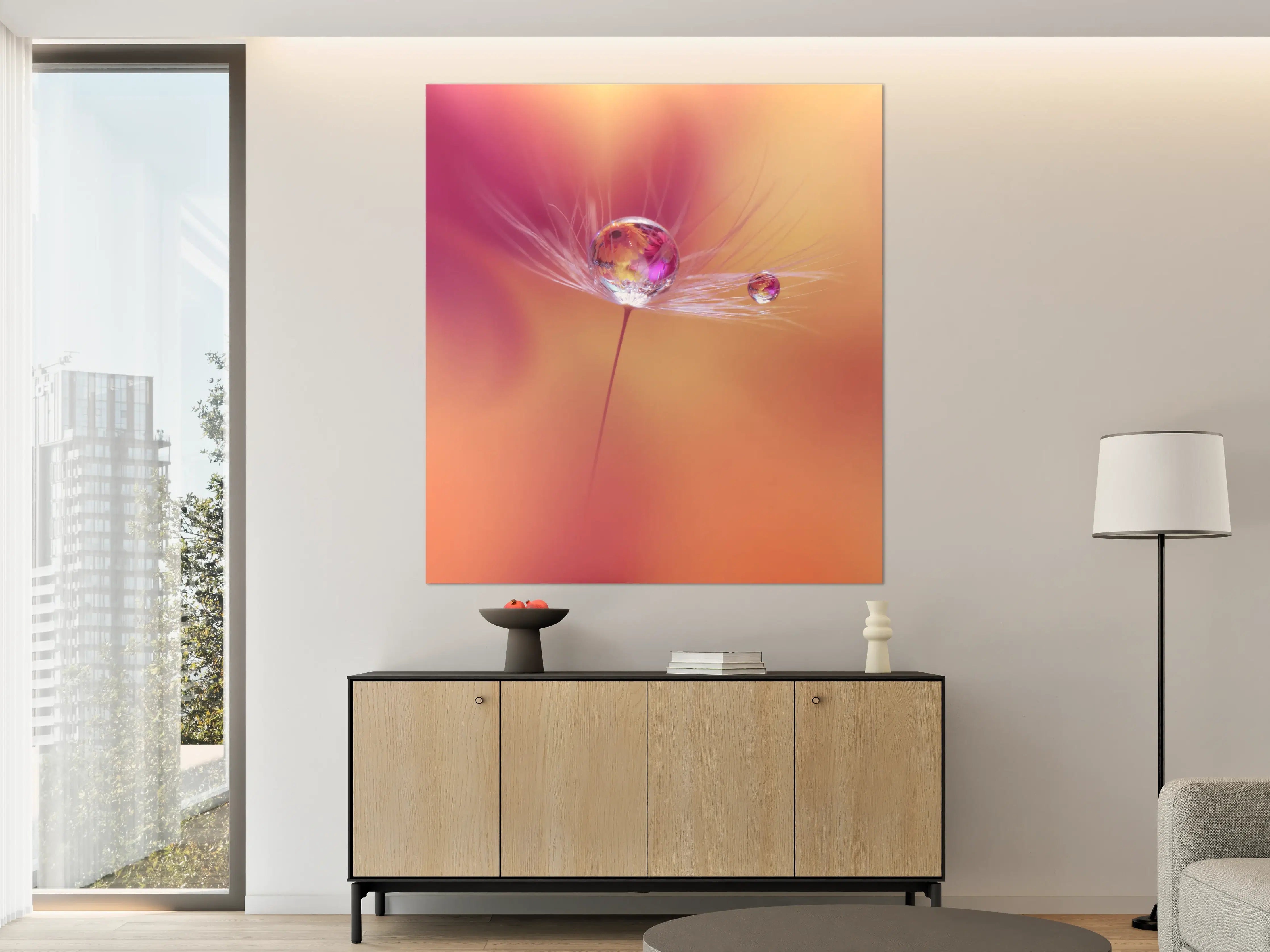 Große Wandbilder - Zarte Pusteblumen mit Wassertropfen