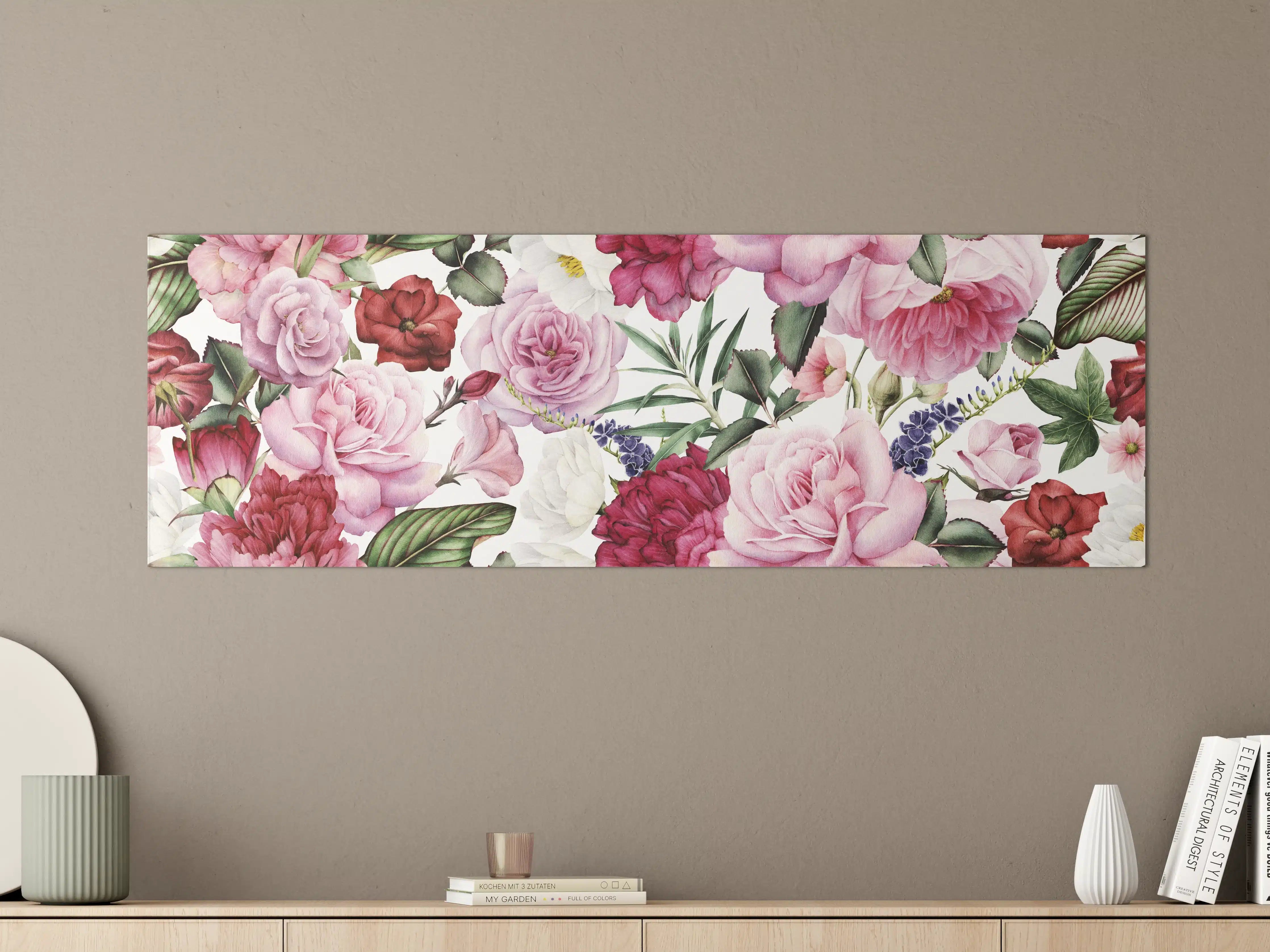 Große Wandbilder - Zarte Rosenpracht in Rosa und Grau