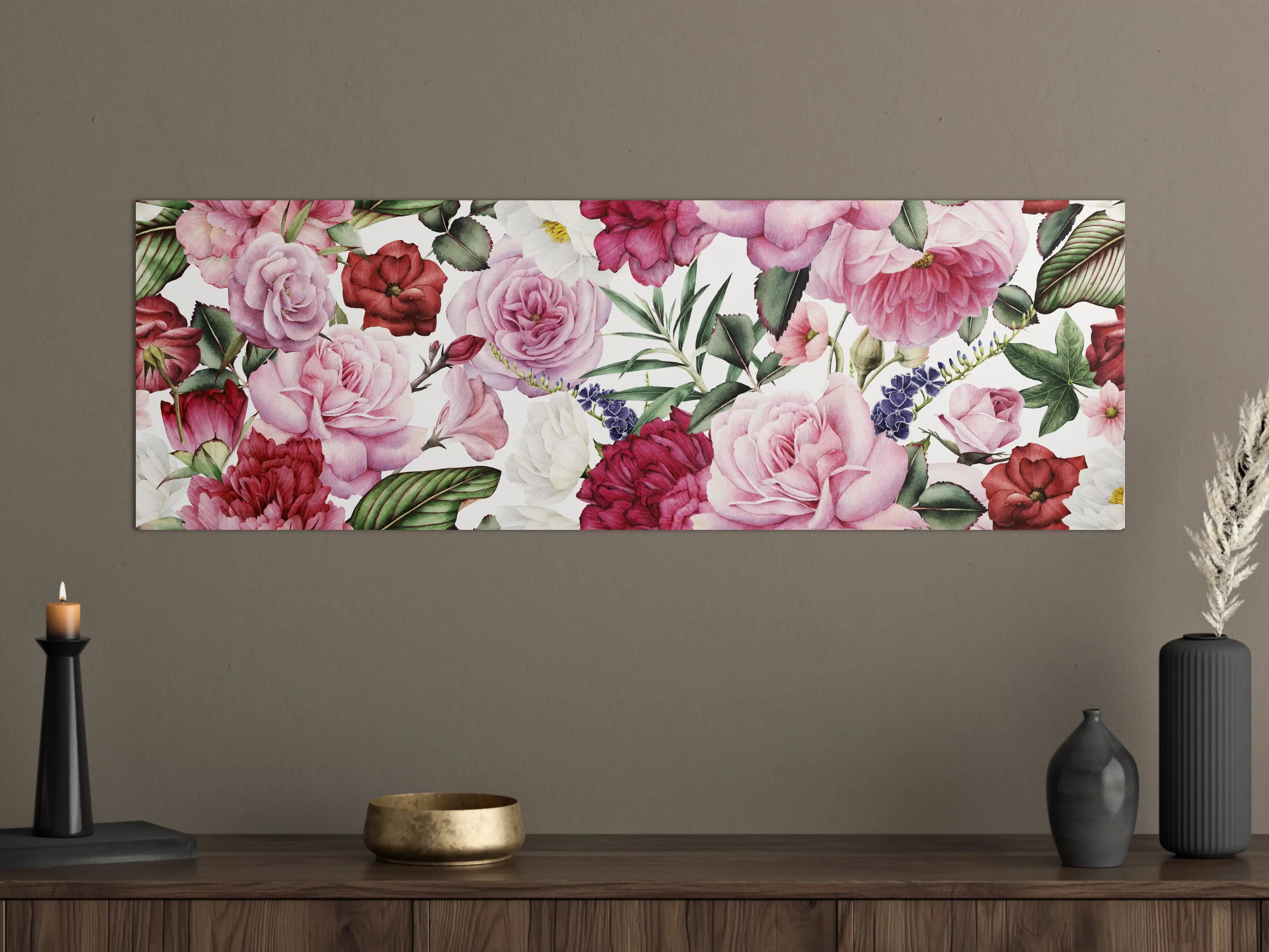 Große Wandbilder - Zarte Rosenpracht in Rosa und Grau