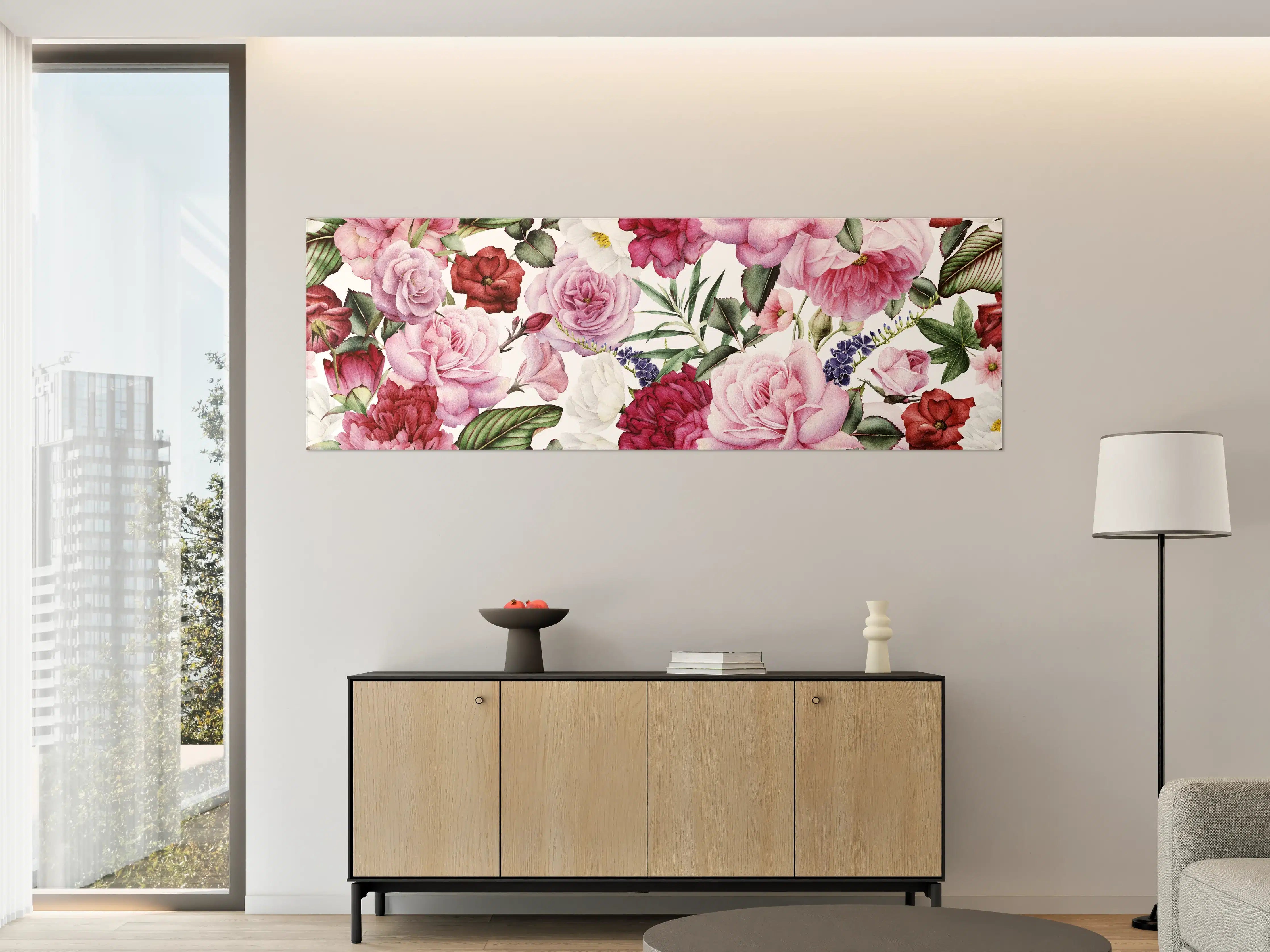 Große Wandbilder - Zarte Rosenpracht in Rosa und Grau