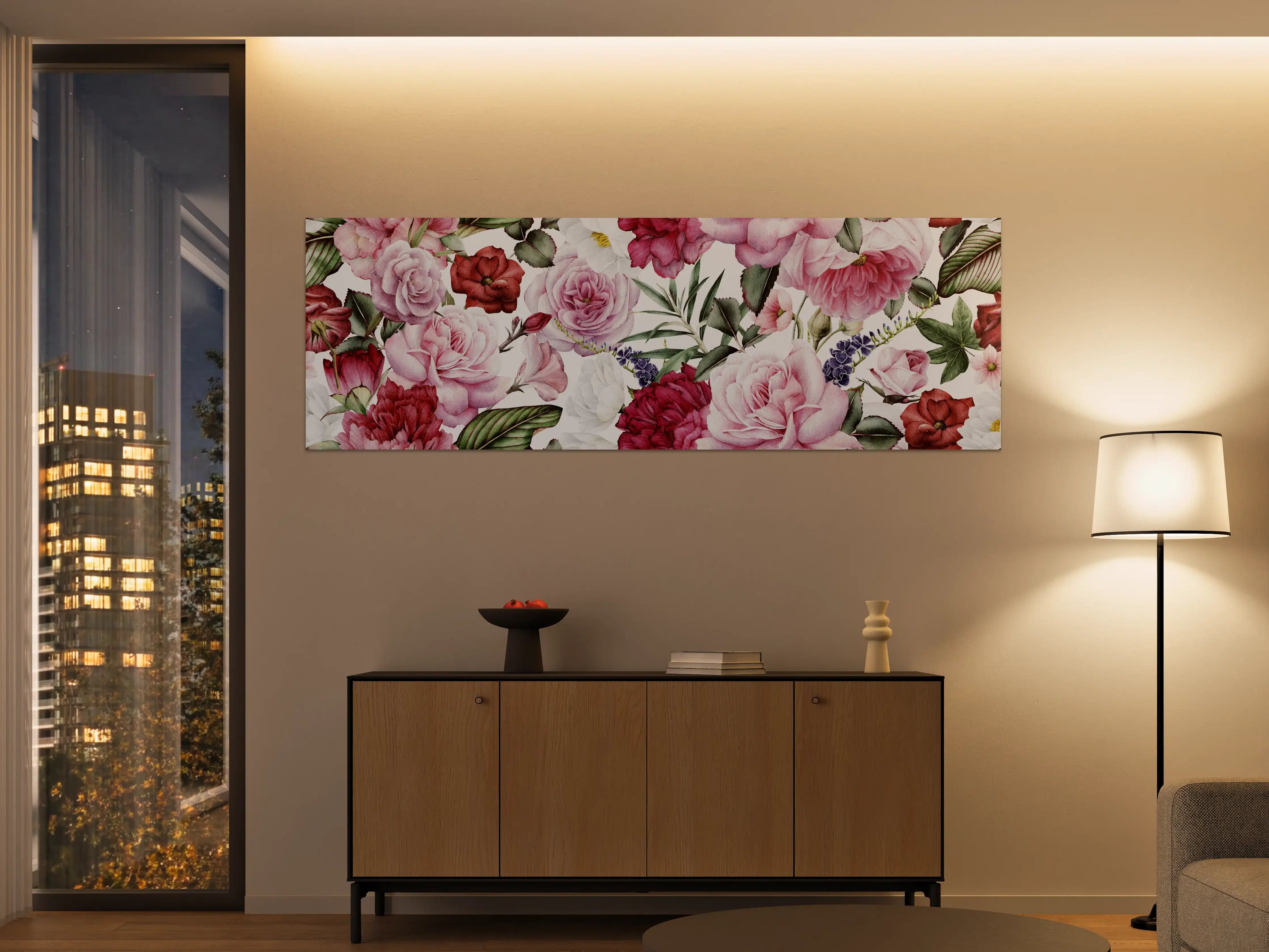 Große Wandbilder - Zarte Rosenpracht in Rosa und Grau