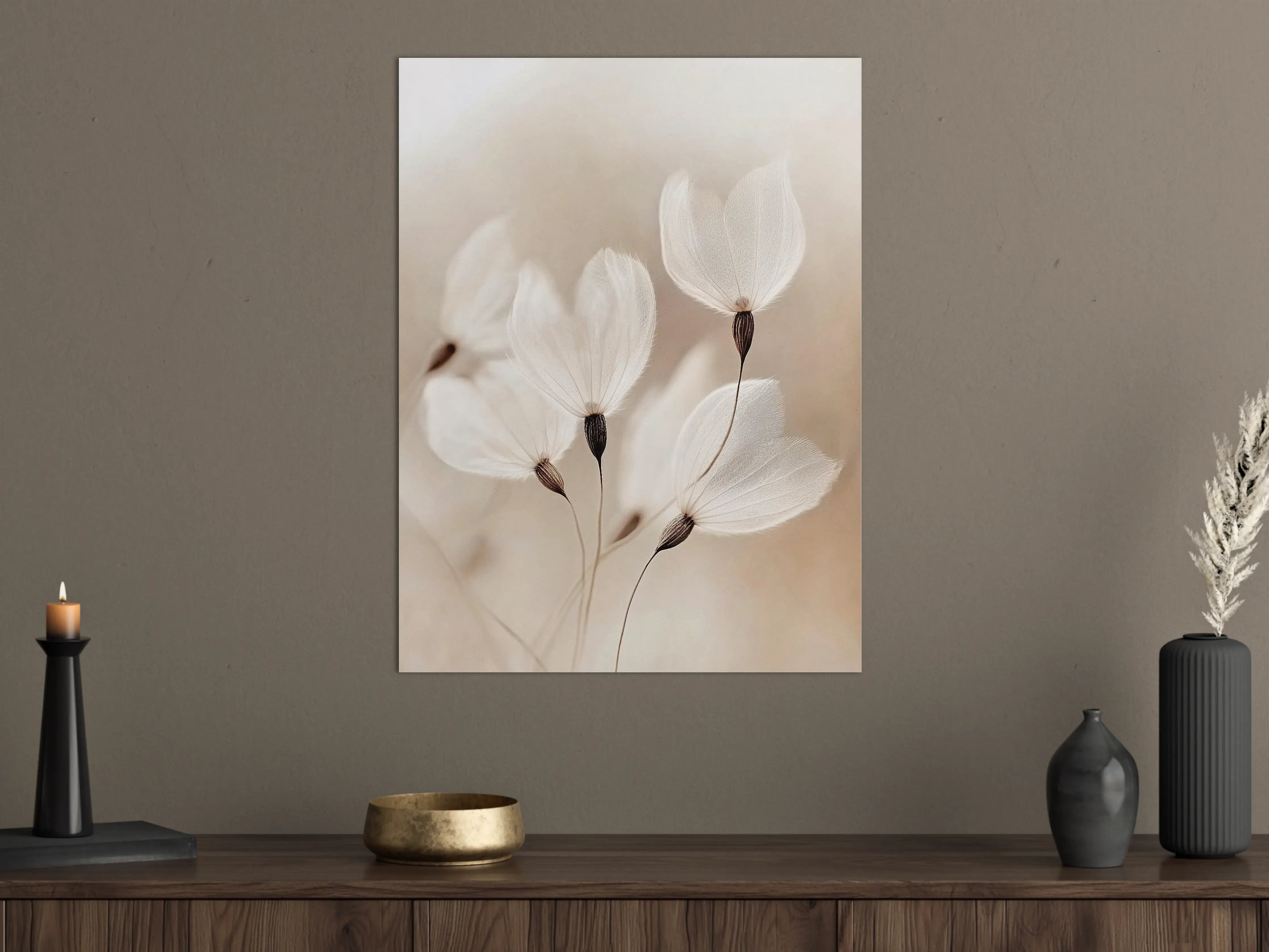 Große Wandbilder - Zarte weiße Blumen in weichem Licht