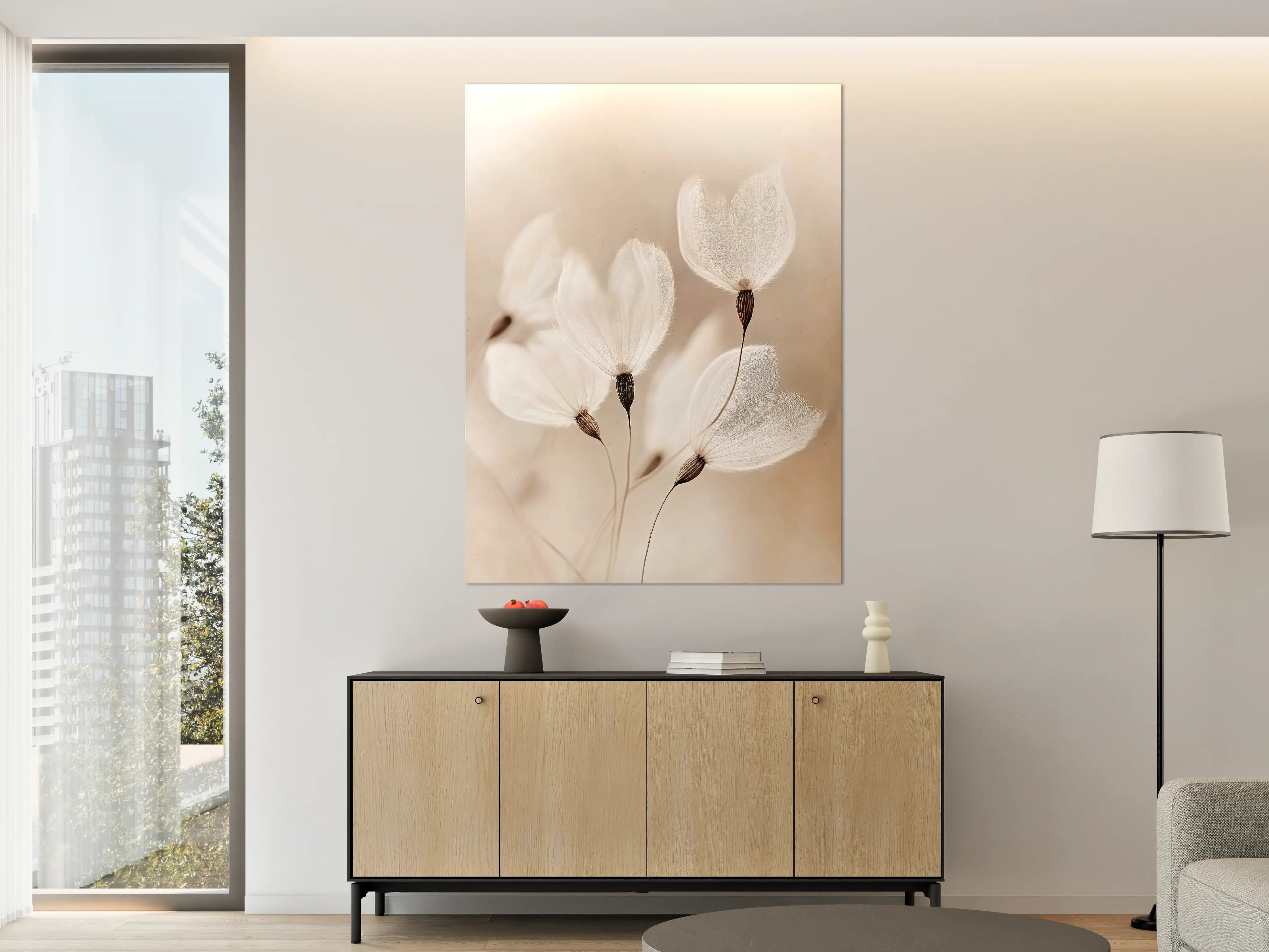 Große Wandbilder - Zarte weiße Blumen in weichem Licht