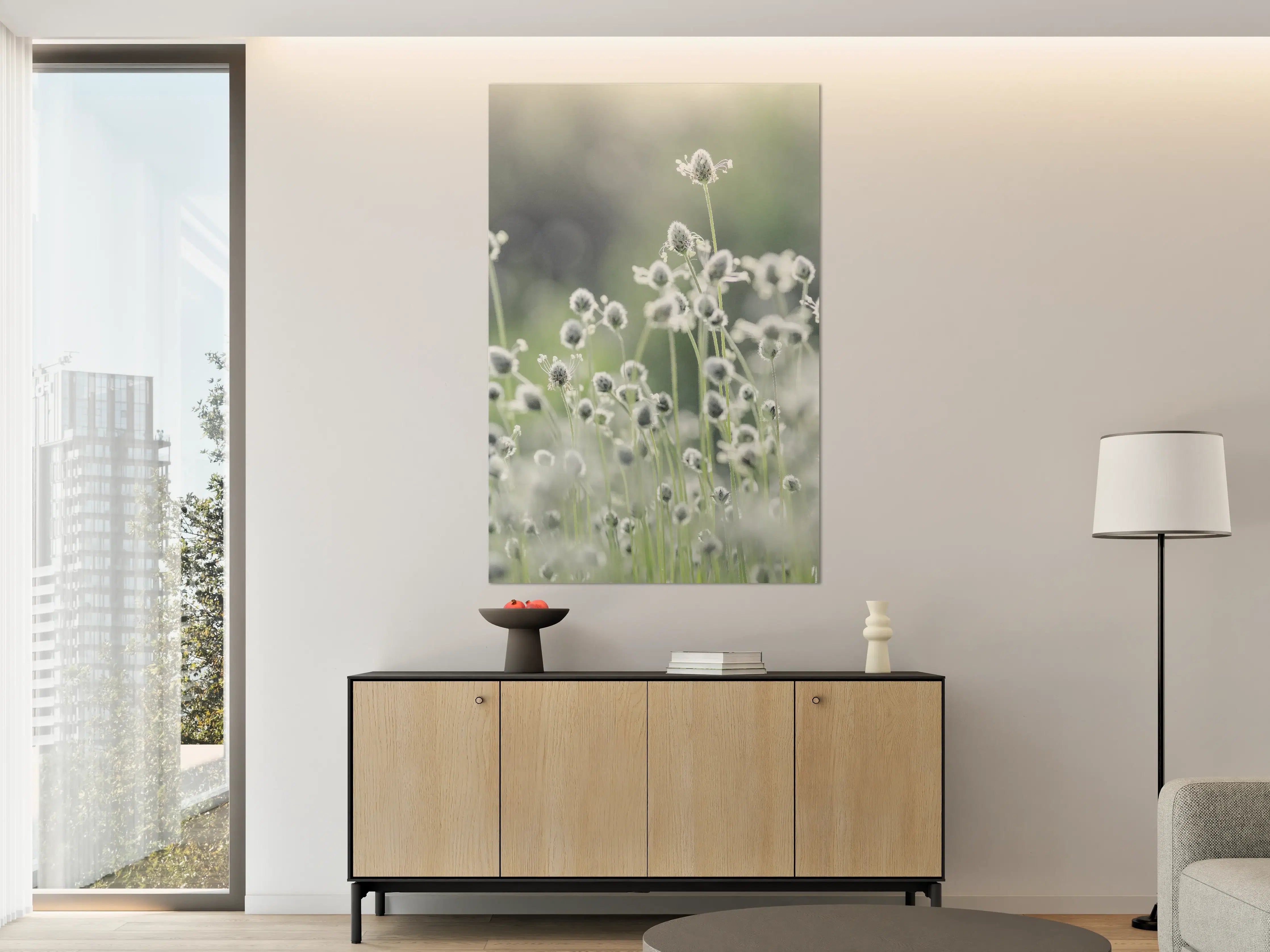 Große Wandbilder - Zarte wildwachsende Blumen im Morgengrauen