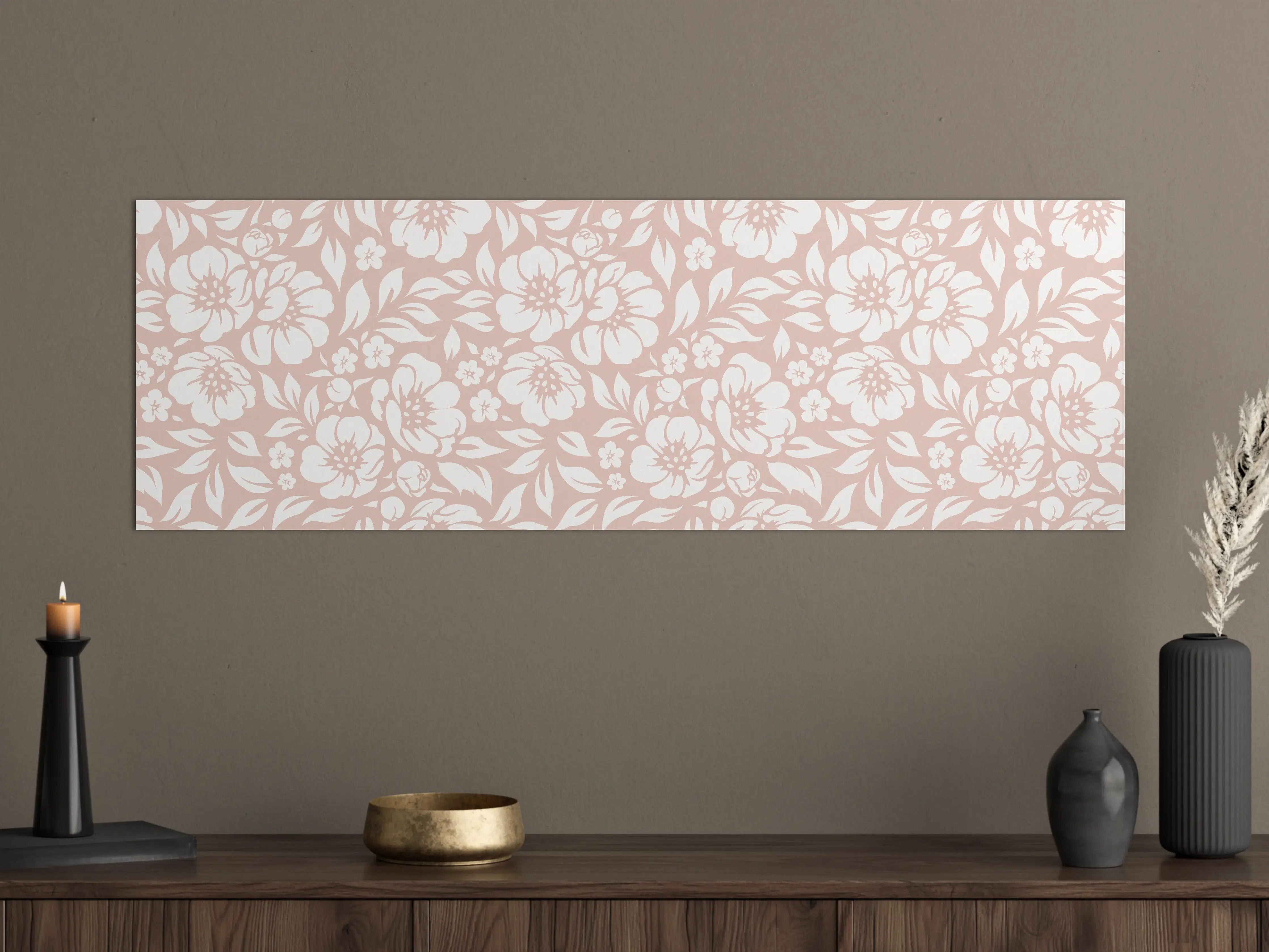 Große Wandbilder - Zartes Blumenmuster in Weiß und Beige