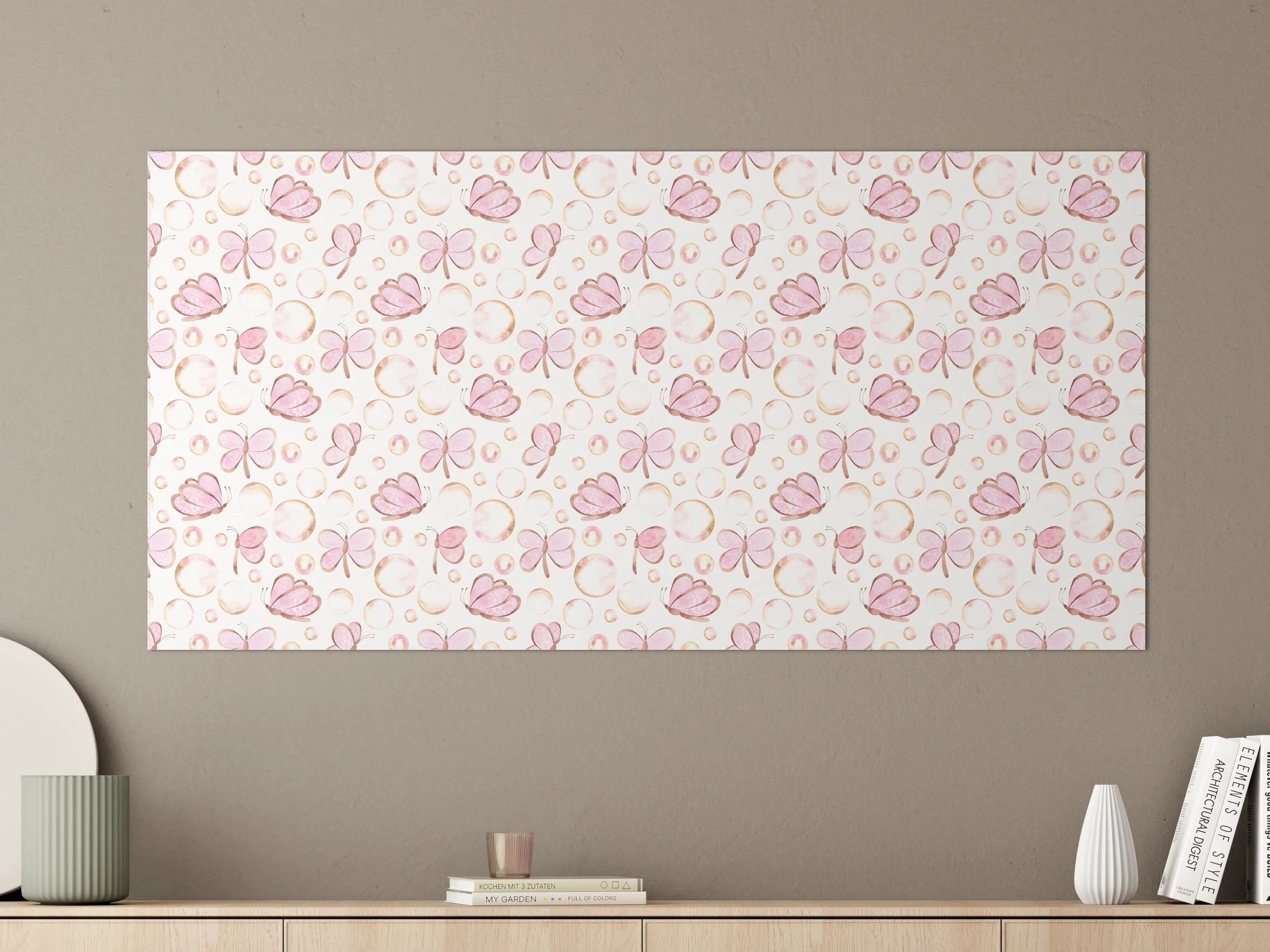 Große Wandbilder - Zartes Schmetterlingsmuster in Pastellrosa