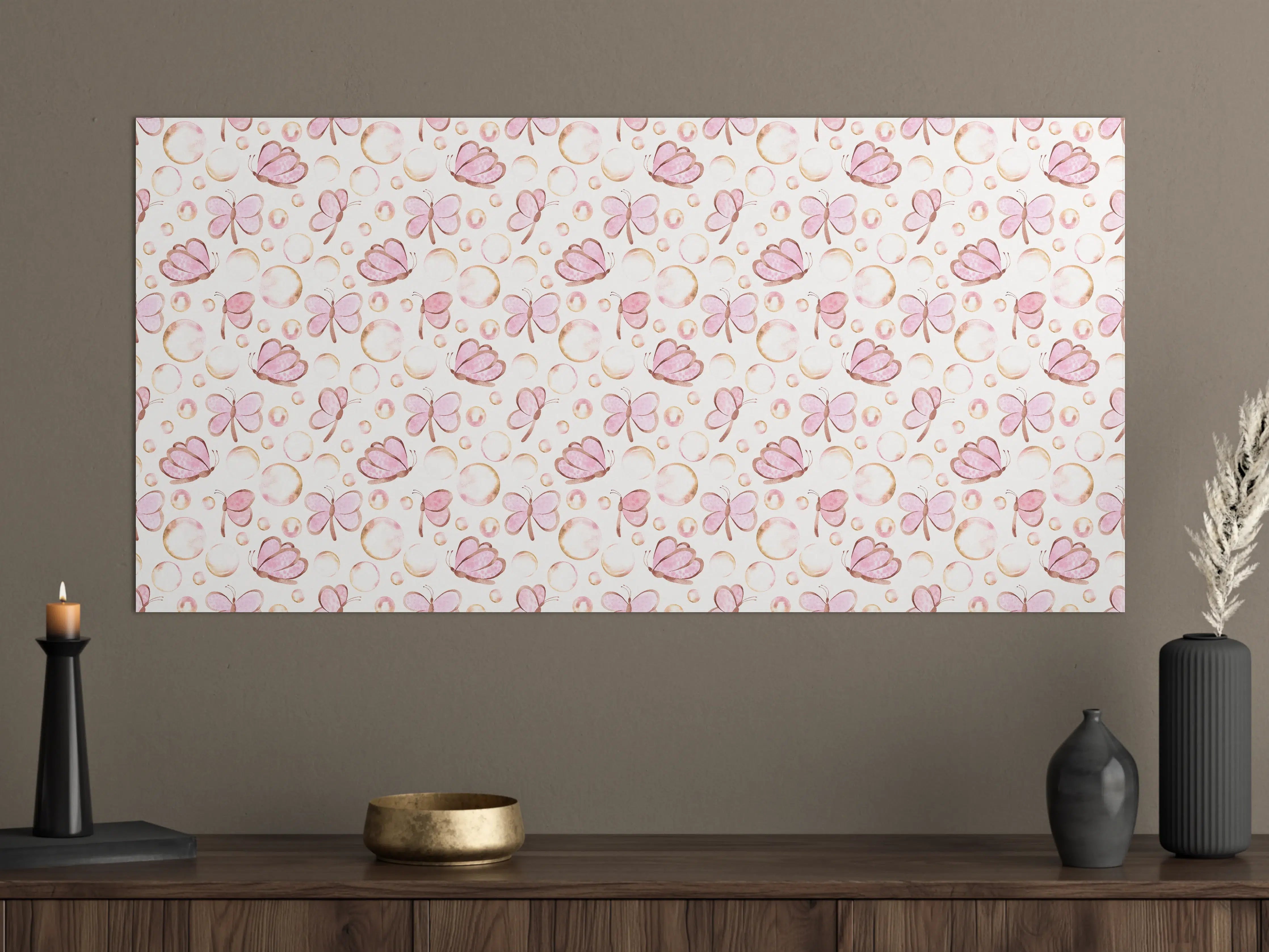 Große Wandbilder - Zartes Schmetterlingsmuster in Pastellrosa