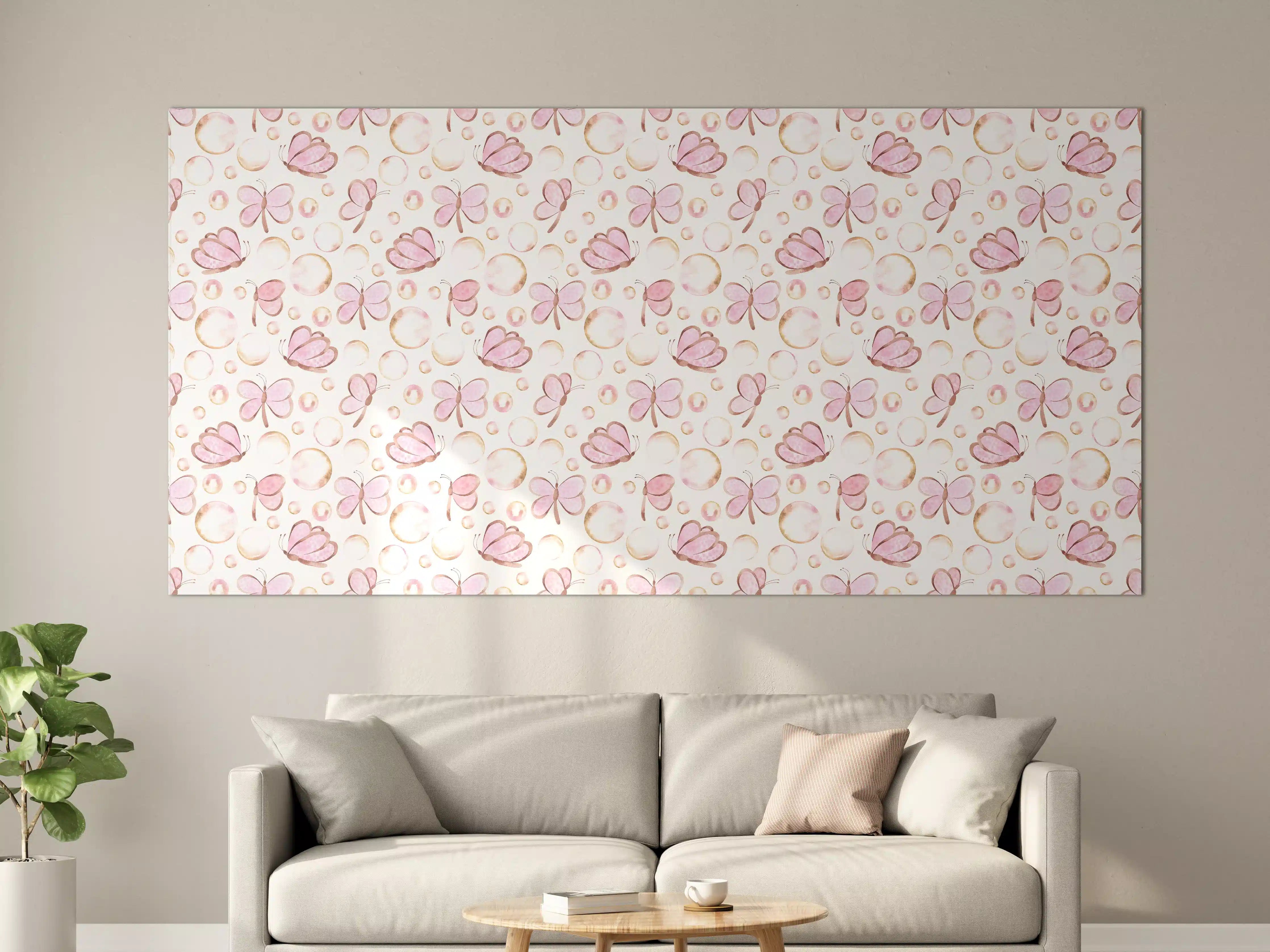 Große Wandbilder - Zartes Schmetterlingsmuster in Pastellrosa
