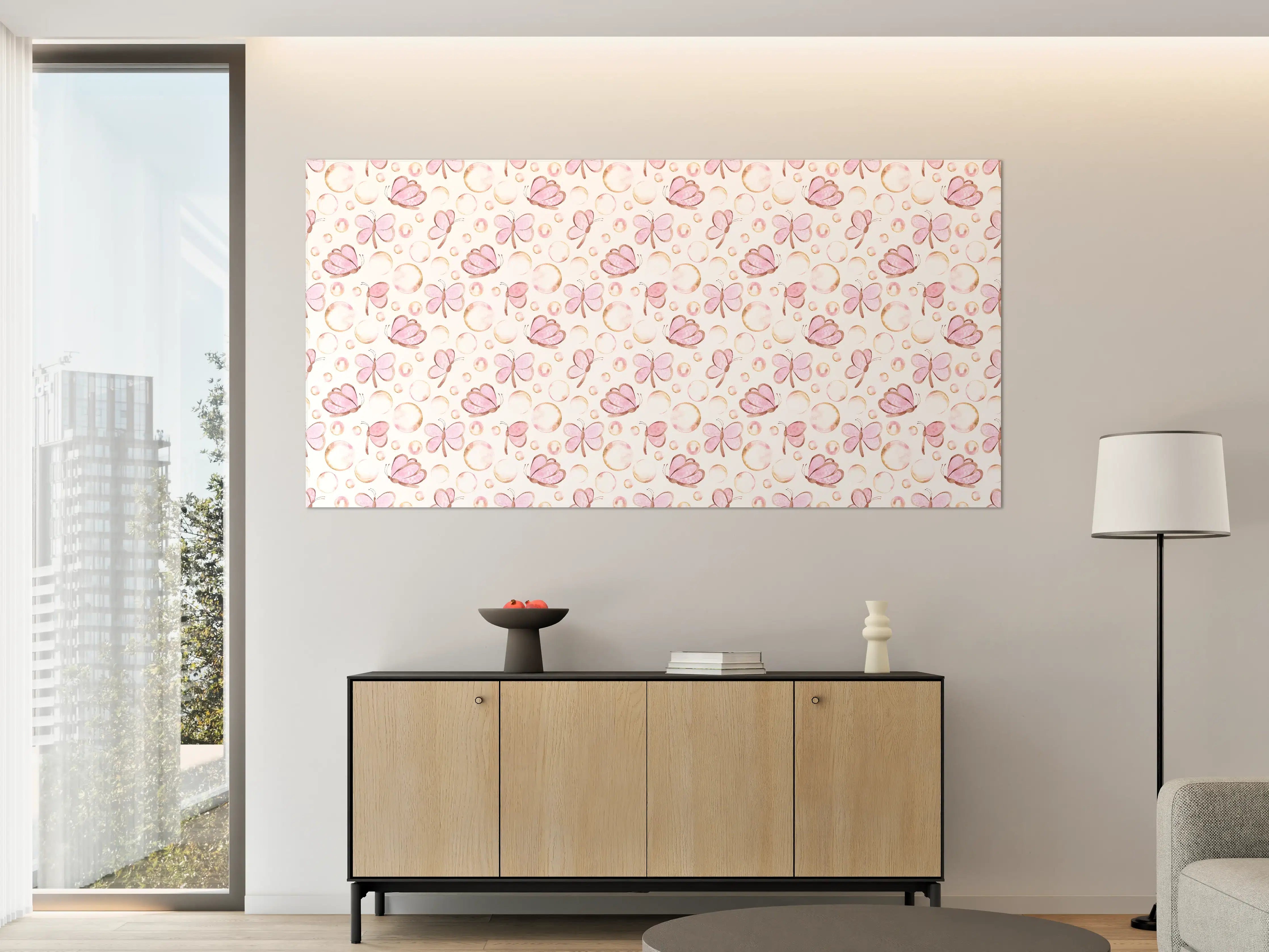 Große Wandbilder - Zartes Schmetterlingsmuster in Pastellrosa