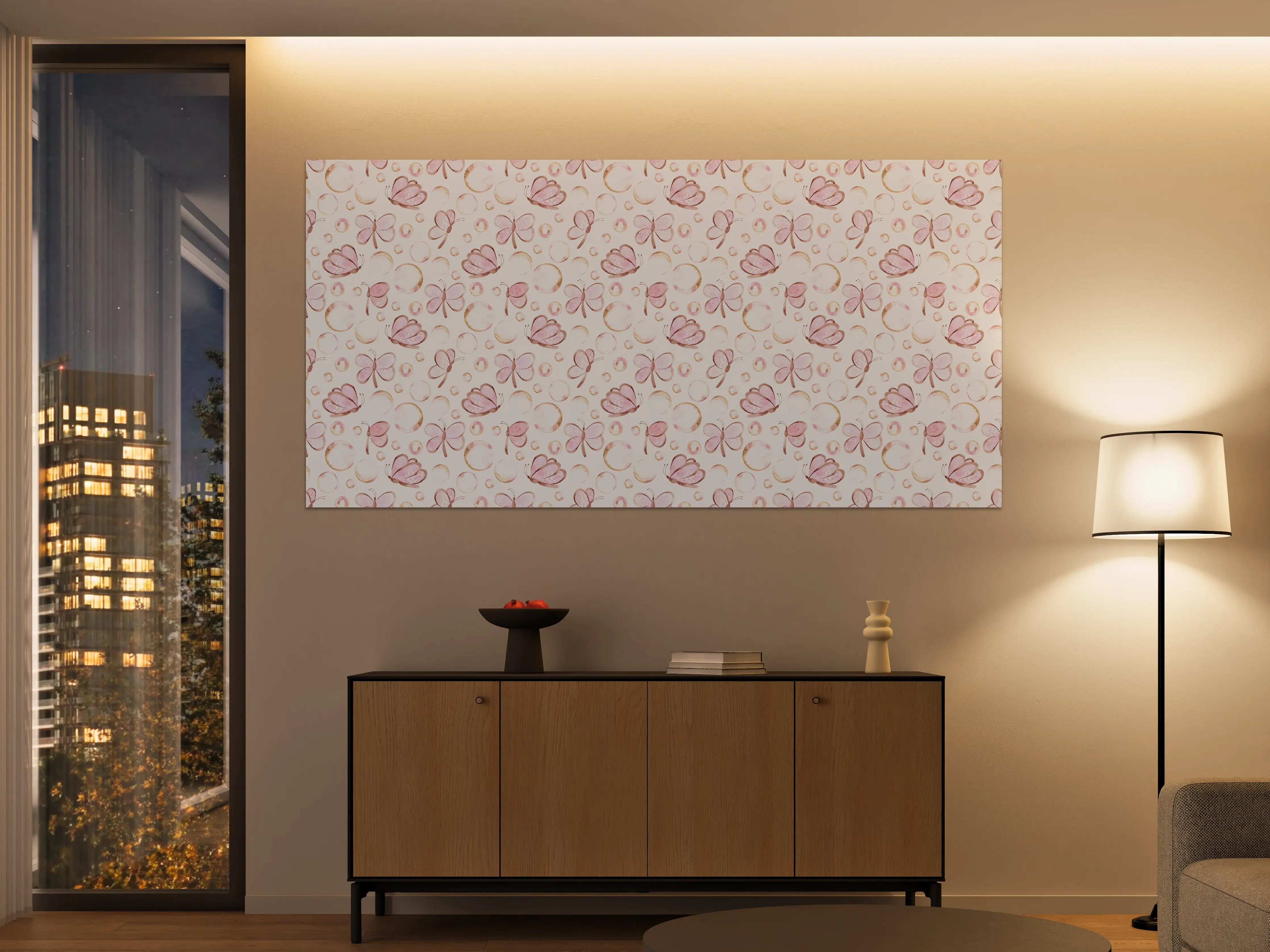 Große Wandbilder - Zartes Schmetterlingsmuster in Pastellrosa