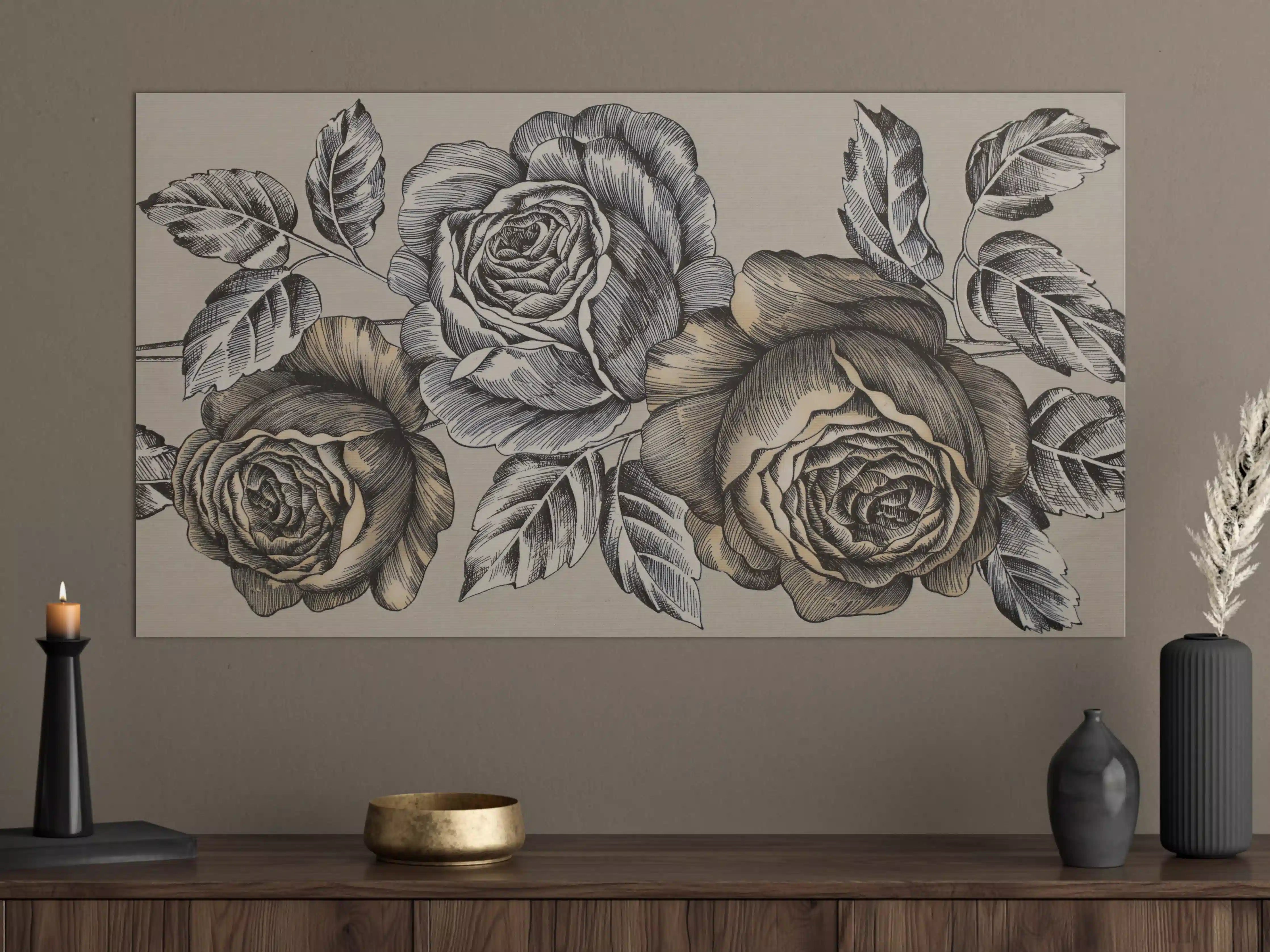 Große Wandbilder - Zeichnung Monochrome Rosen