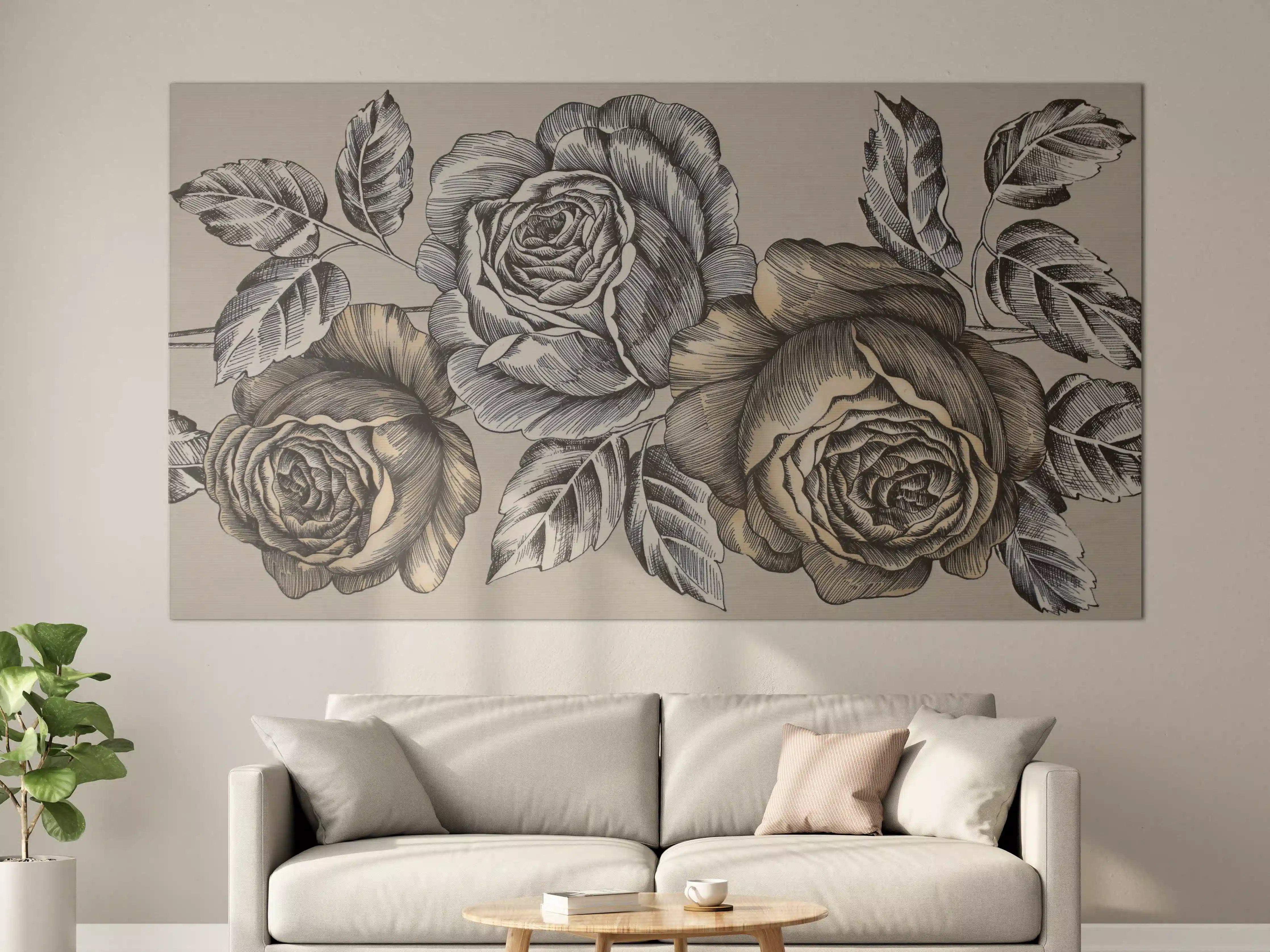 Große Wandbilder - Zeichnung Monochrome Rosen