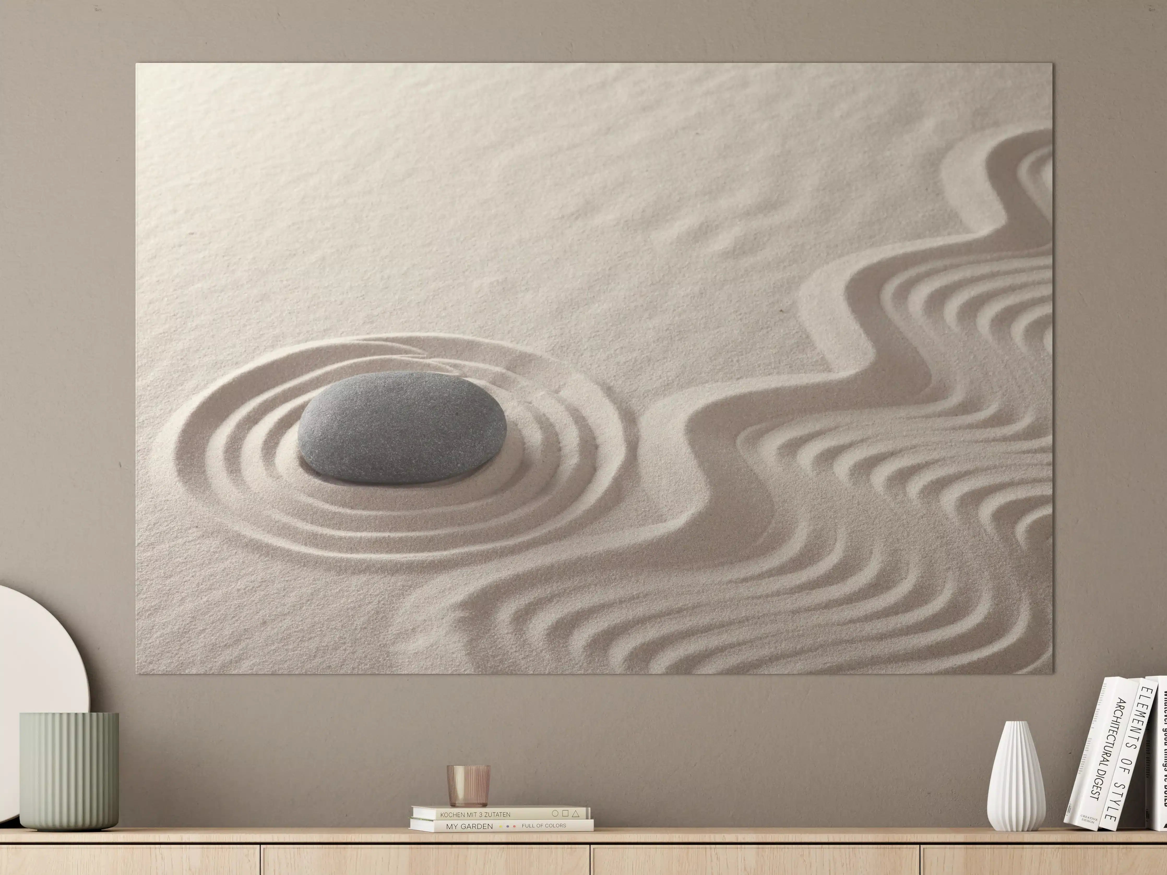 Große Wandbilder - Zen-Garten Stein auf Weiß