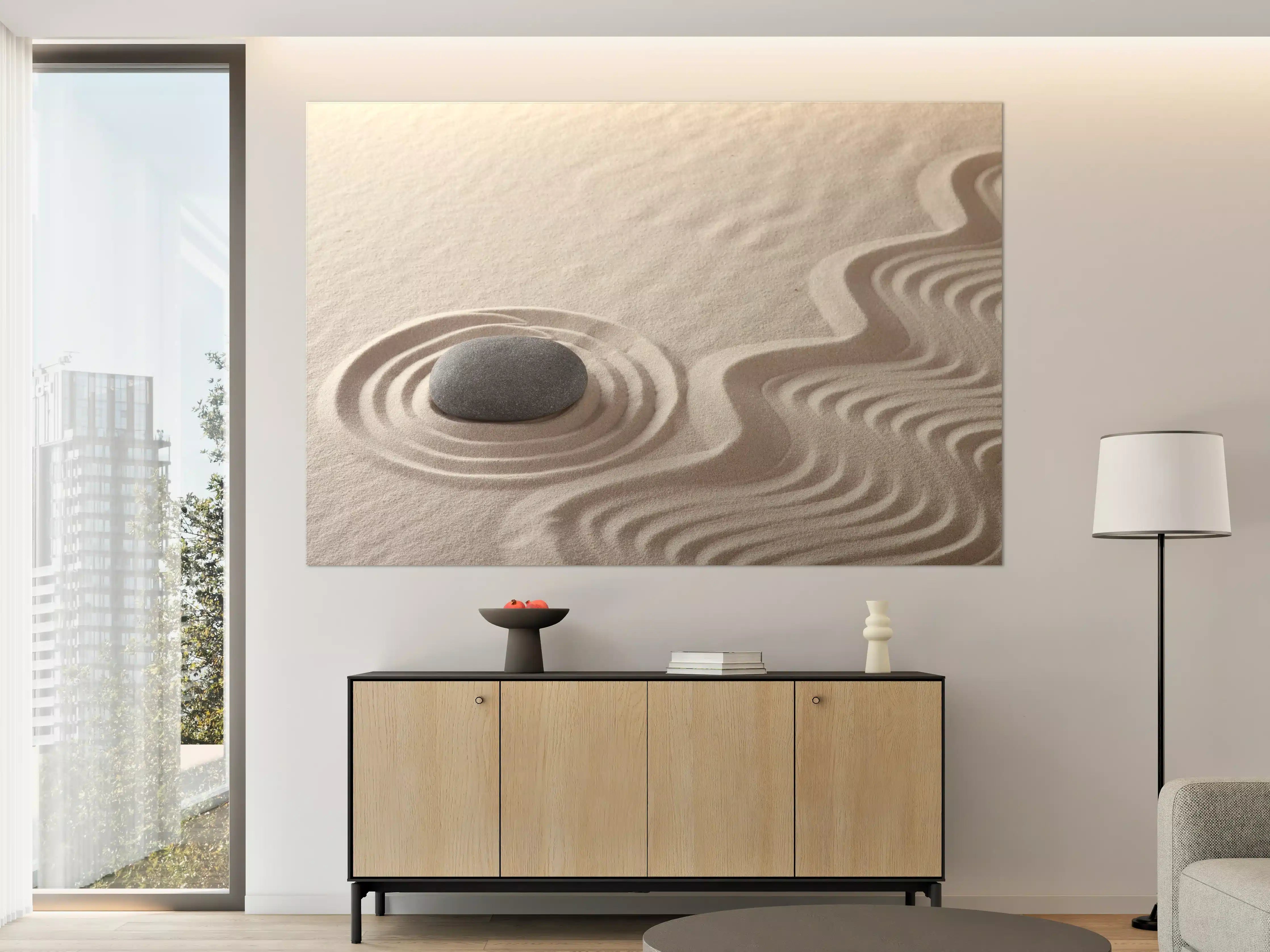 Große Wandbilder - Zen-Garten Stein auf Weiß