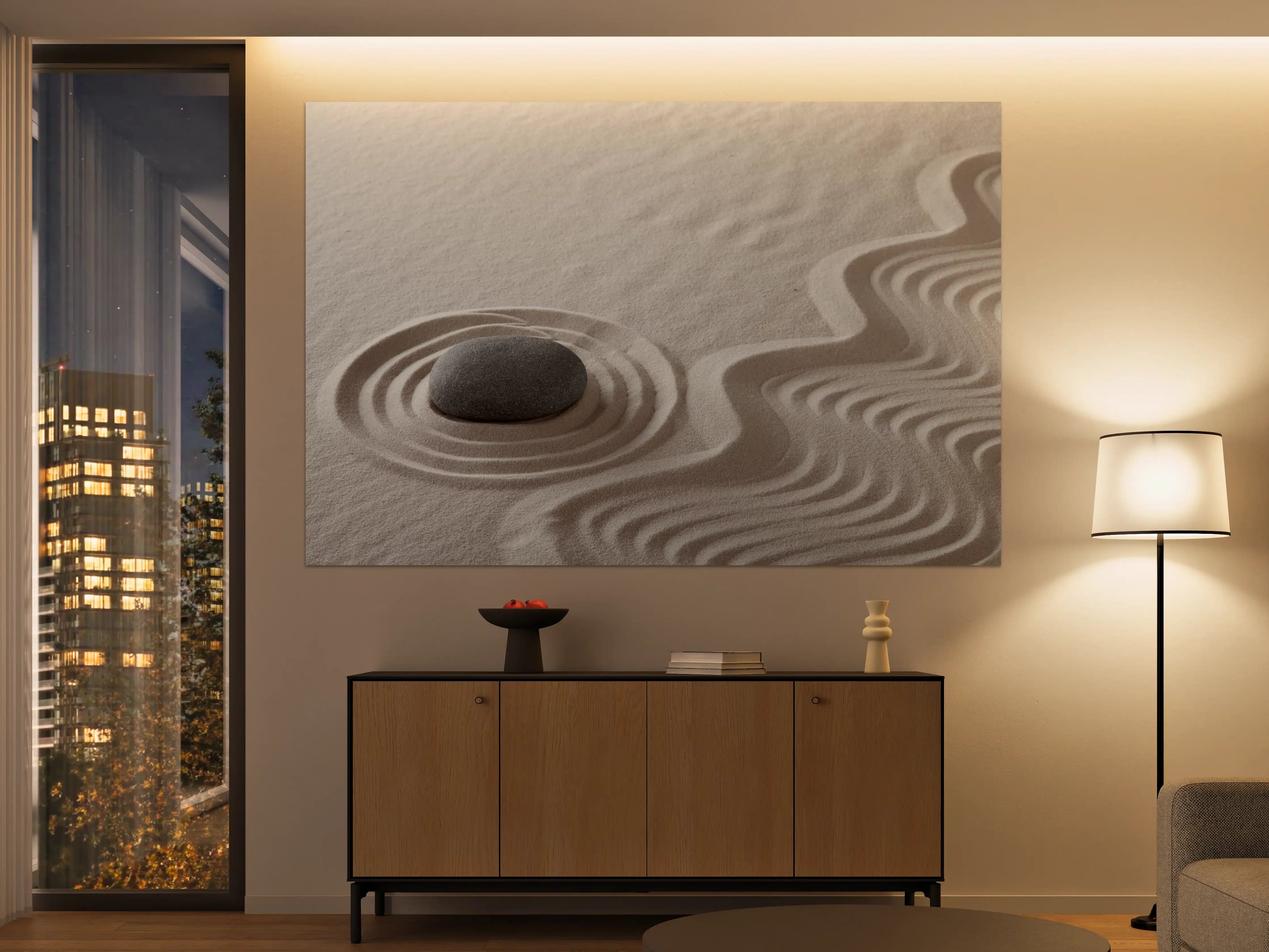 Große Wandbilder - Zen-Garten Stein auf Weiß