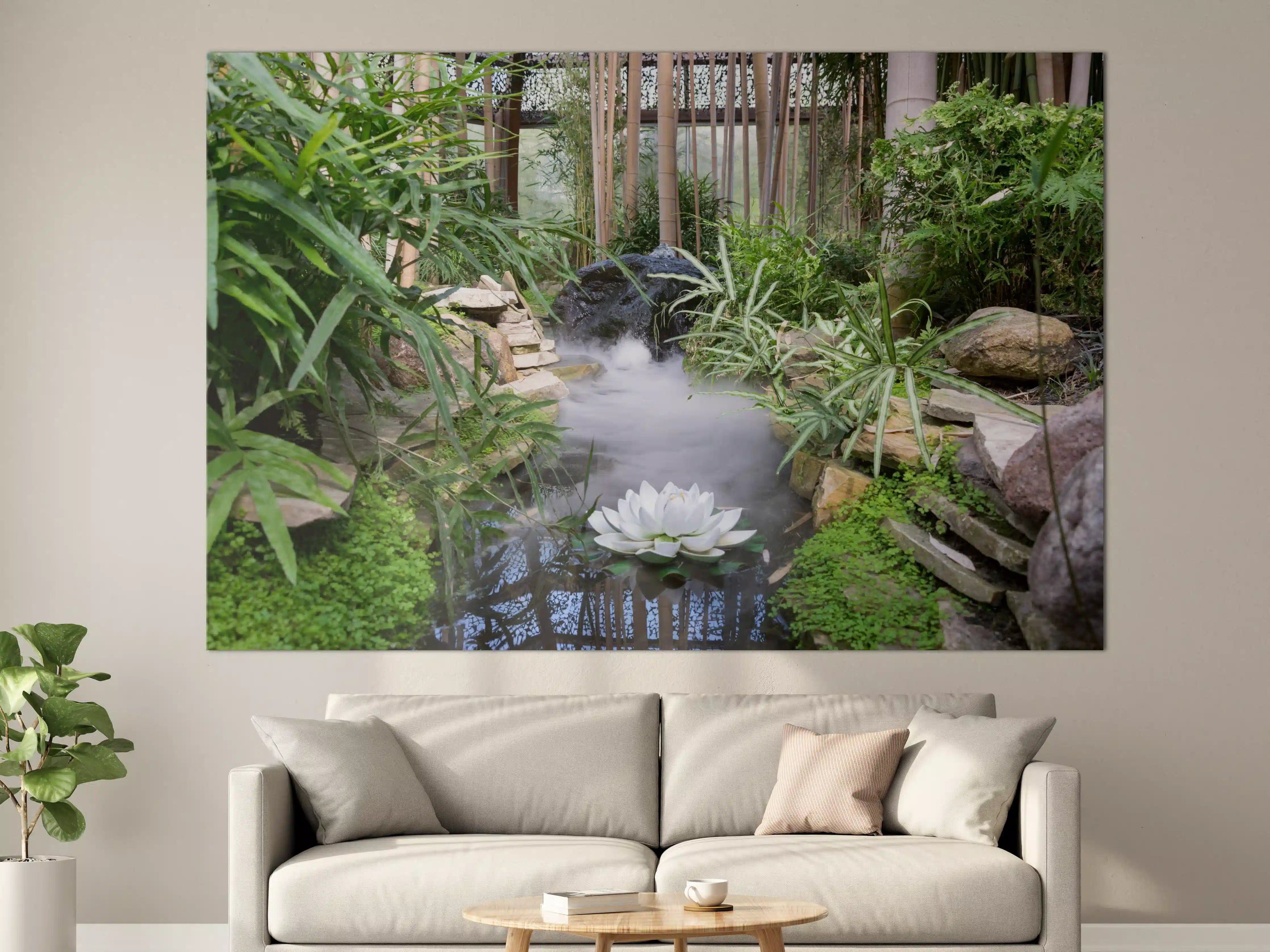 Große Wandbilder - Zen-Garten mit weißer Seerose