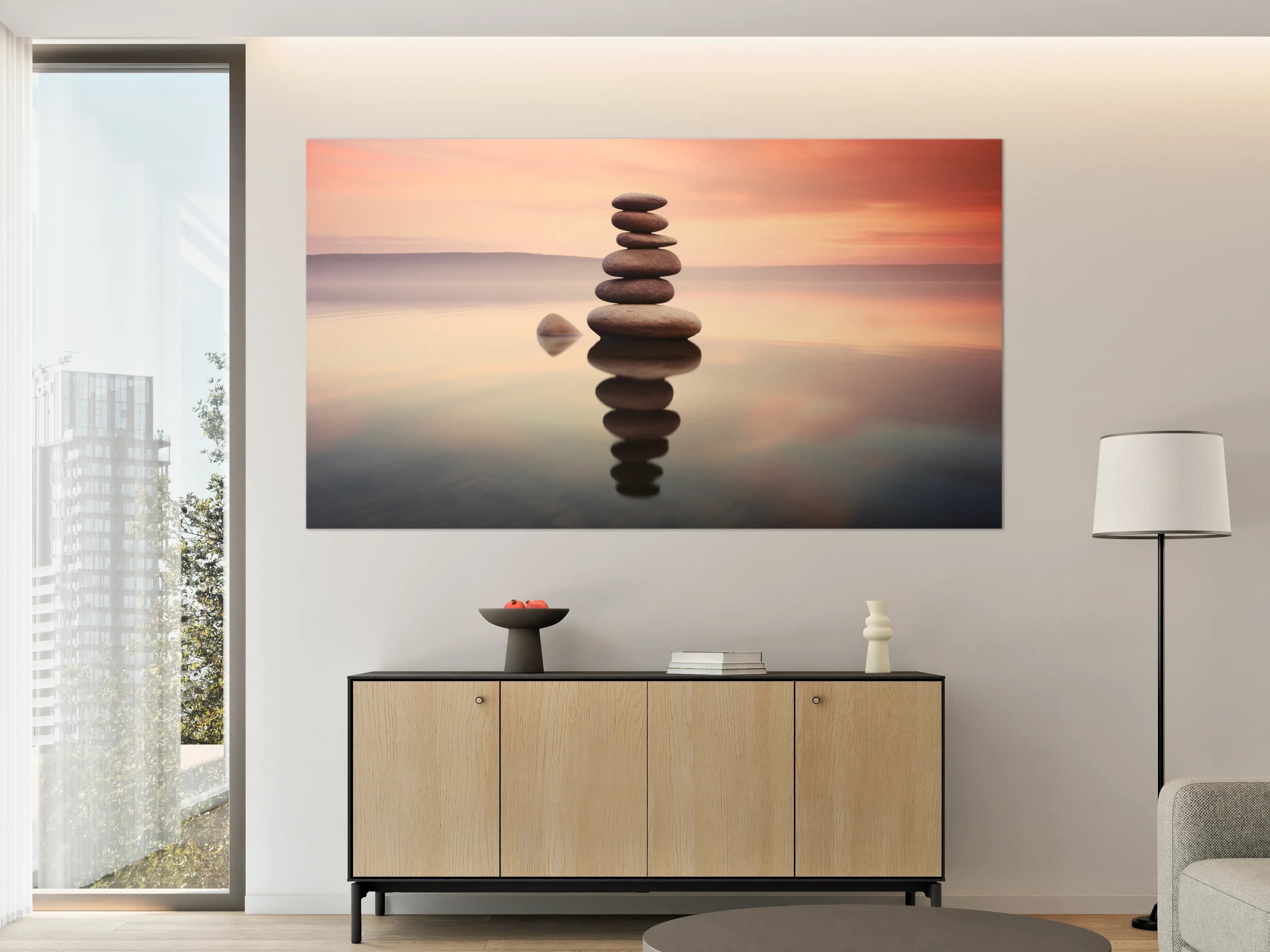 Große Wandbilder - Zen-Steine am rosa Sonnenuntergang