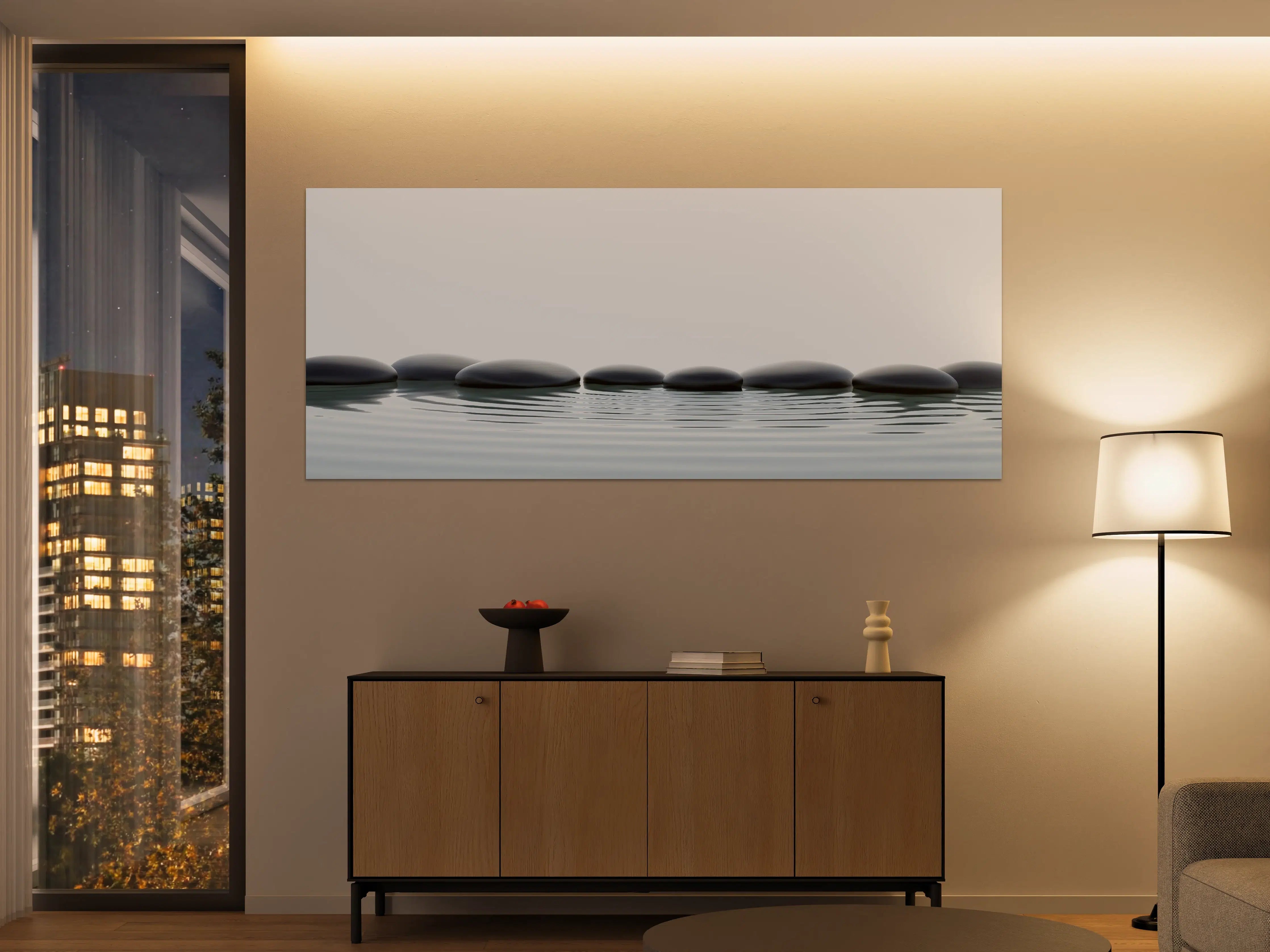 Große Wandbilder - Zen-Steine im Wasser mit Wellen