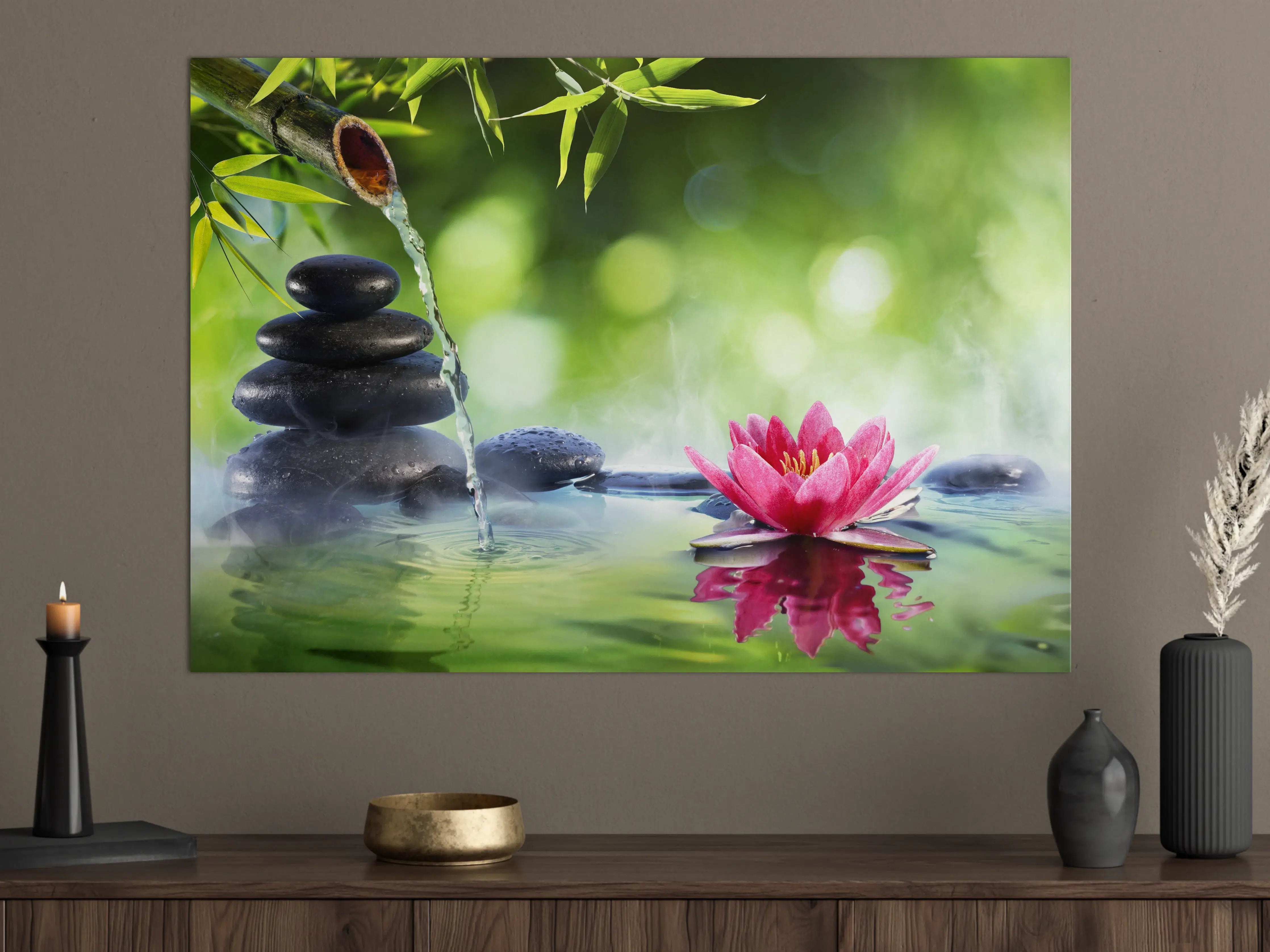 Große Wandbilder - Zen-Steine mit Lotusblüte