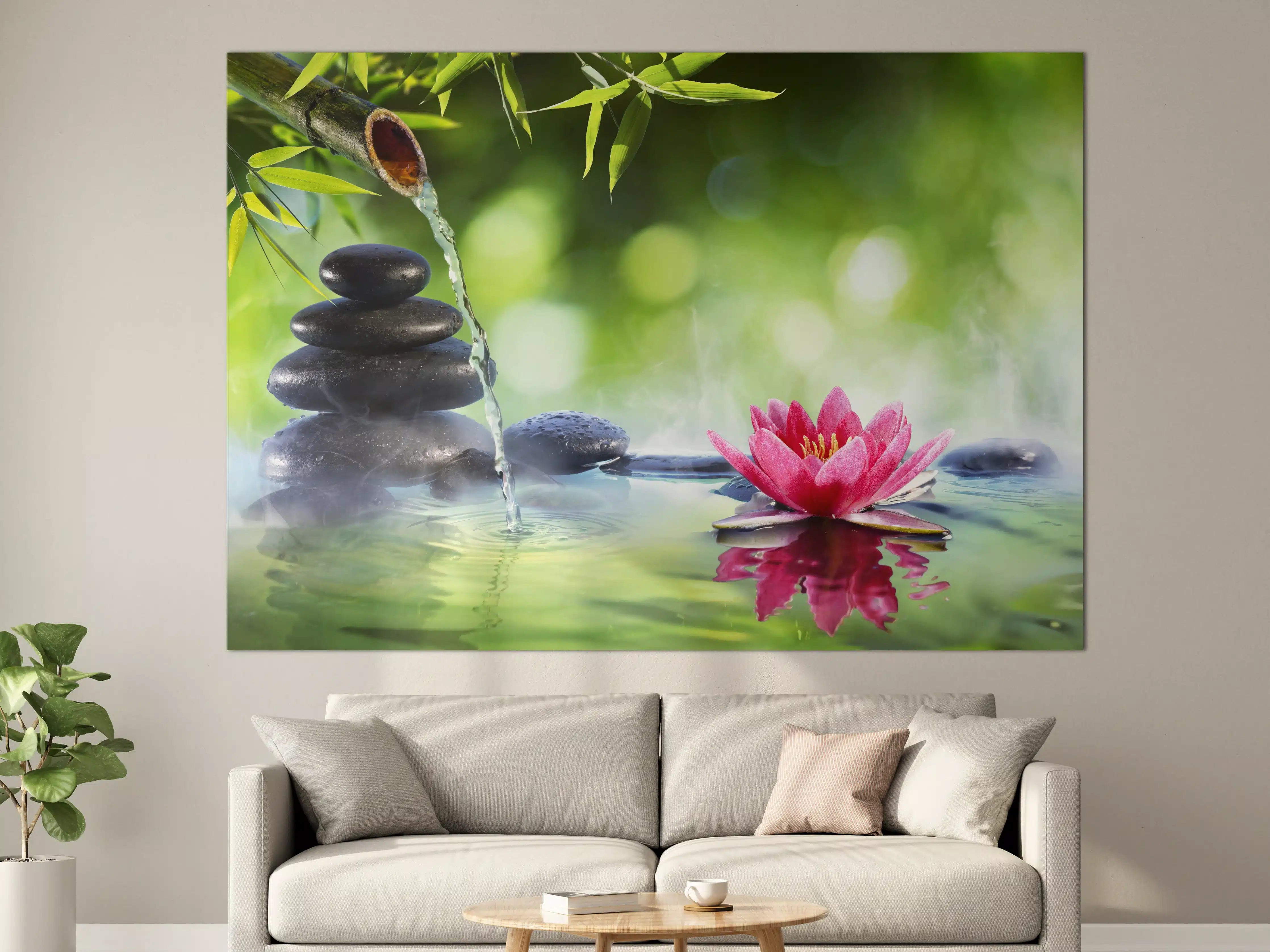 Große Wandbilder - Zen-Steine mit Lotusblüte