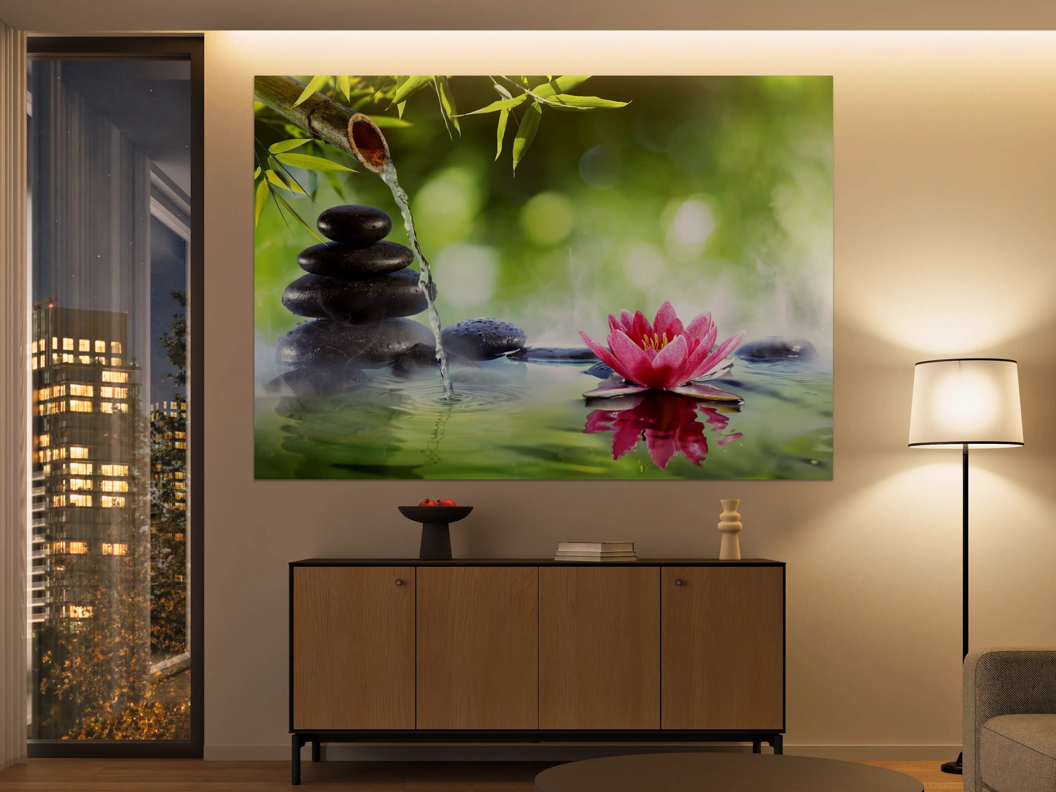 Große Wandbilder - Zen-Steine mit Lotusblüte