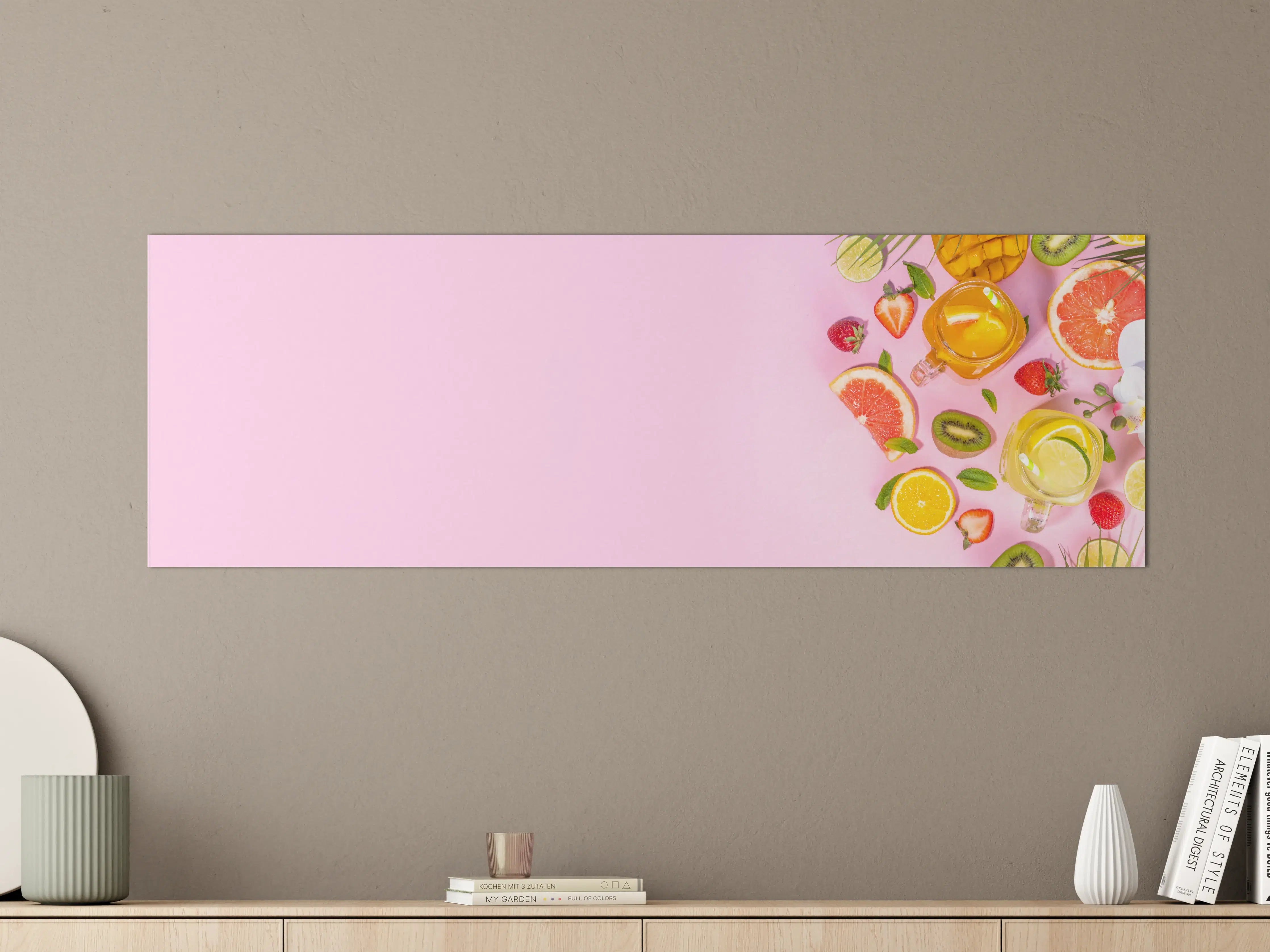 Große Wandbilder - Zitrusfrüchte auf rosa Hintergrund