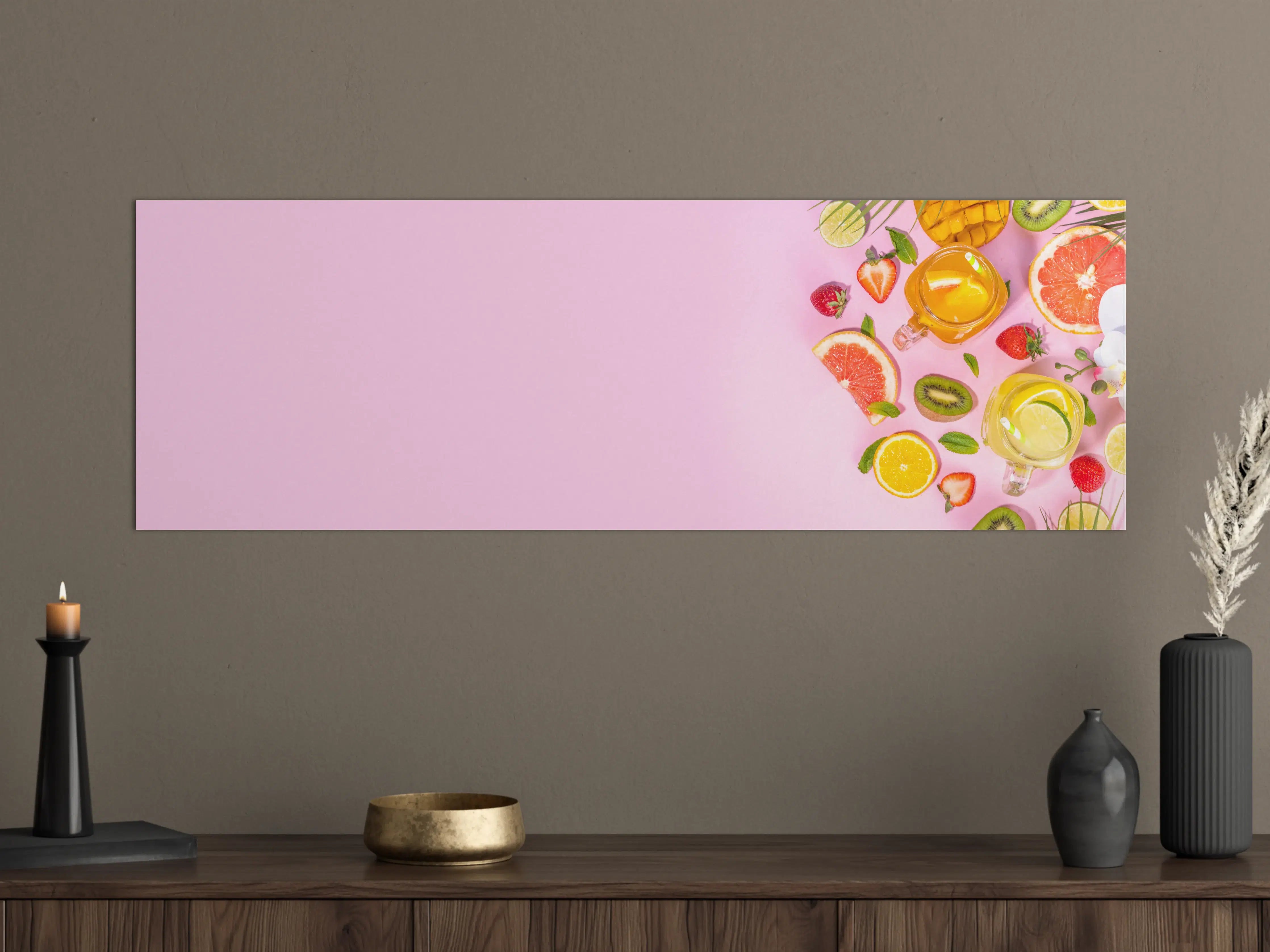 Große Wandbilder - Zitrusfrüchte auf rosa Hintergrund