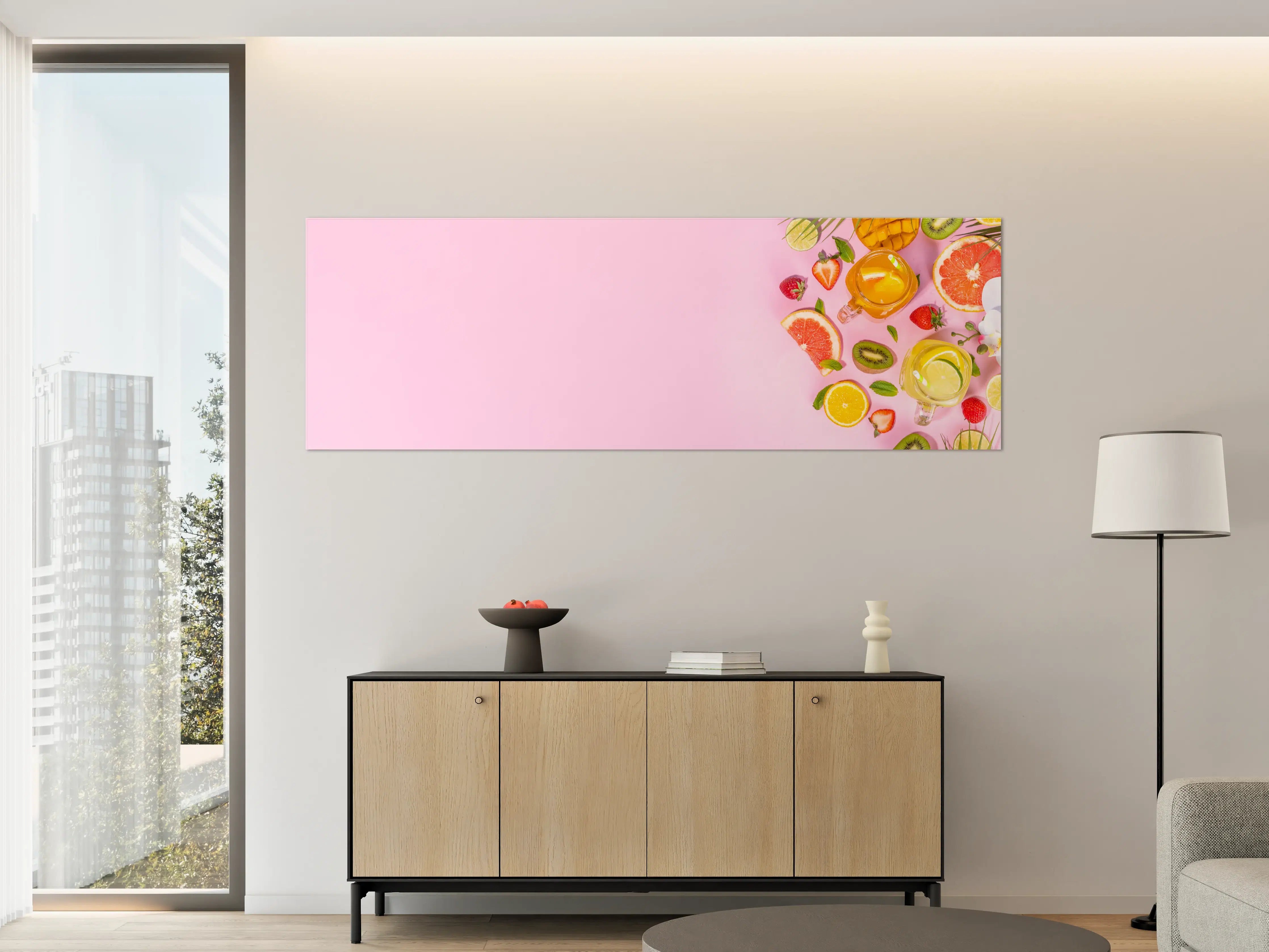 Große Wandbilder - Zitrusfrüchte auf rosa Hintergrund