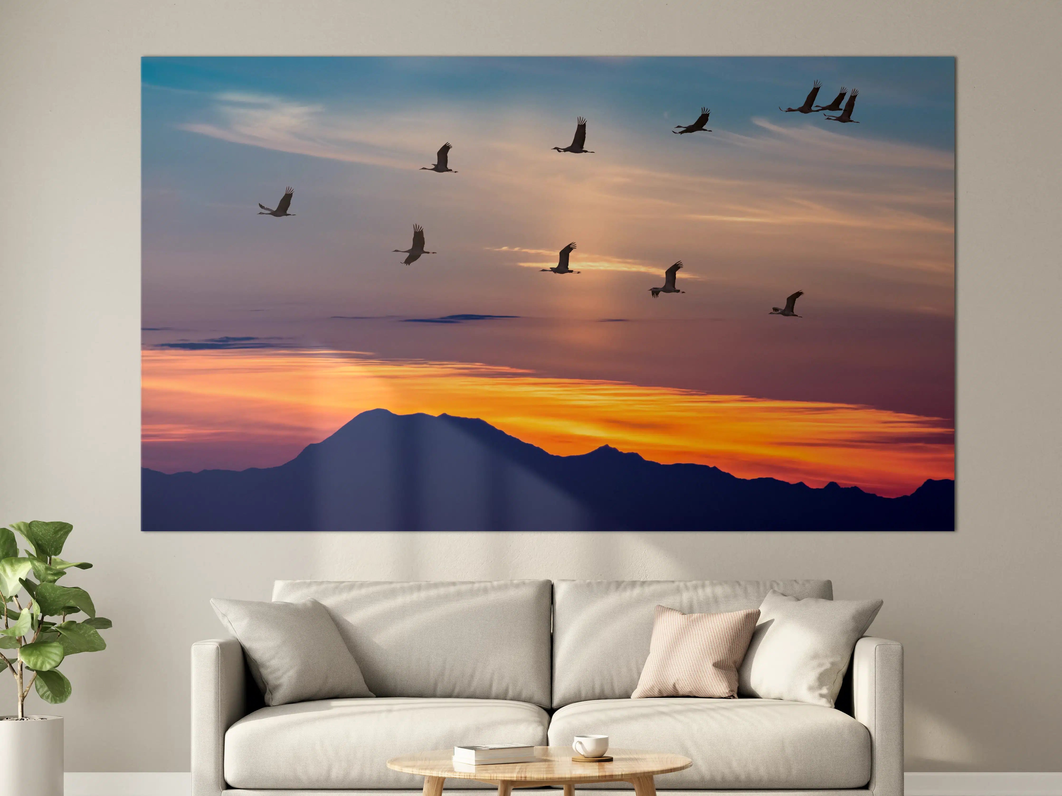 Große Wandbilder - Zugvögel fliegen bei Sonnenuntergang