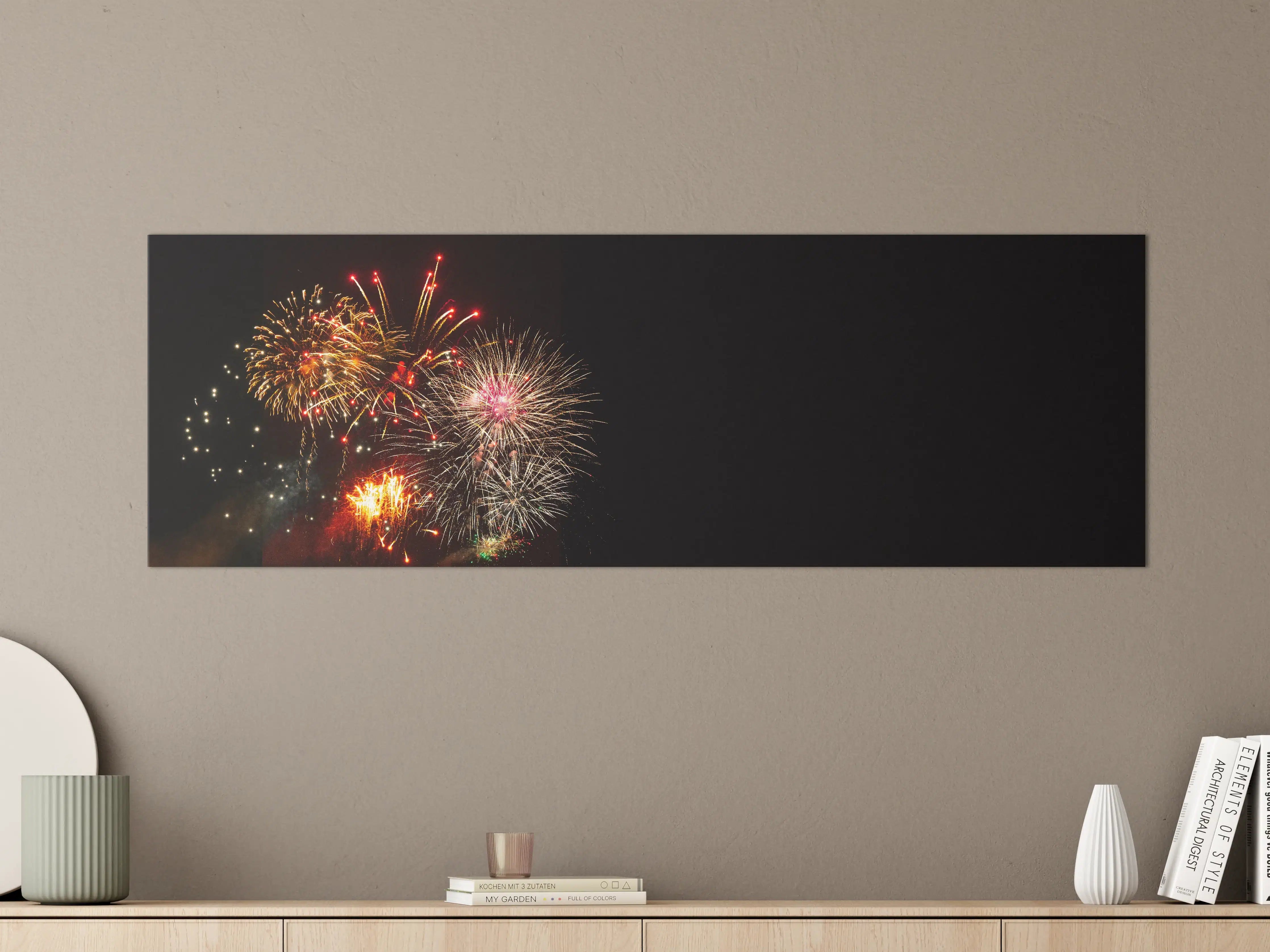 Große Wandbilder - "Faszinierendes Neujahrsfeuerwerk: Bunte Lichter in winterlicher Nacht"