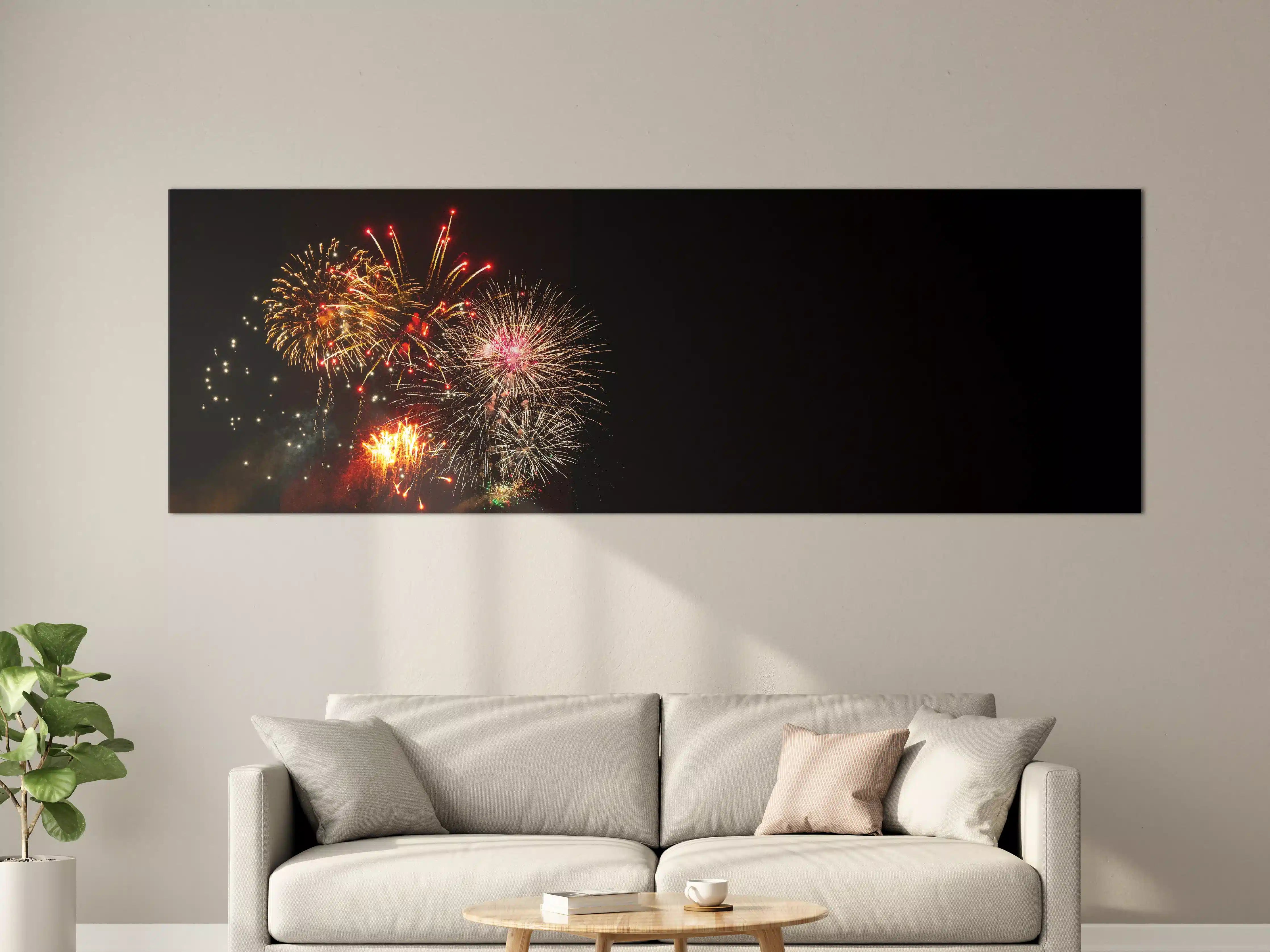 Große Wandbilder - "Faszinierendes Neujahrsfeuerwerk: Bunte Lichter in winterlicher Nacht"