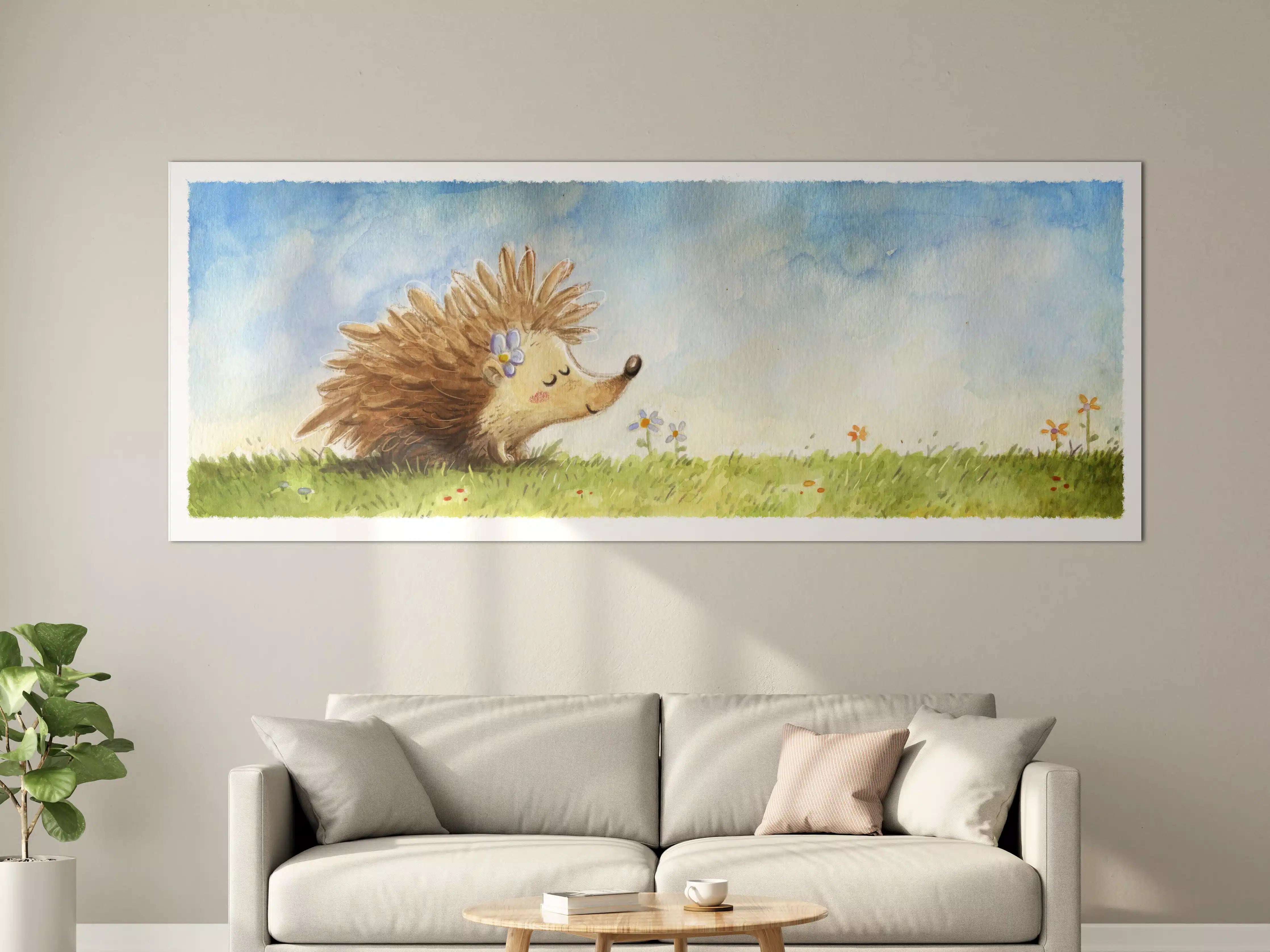 Große Wandbilder - fröhlicher Igel auf einer Wiese