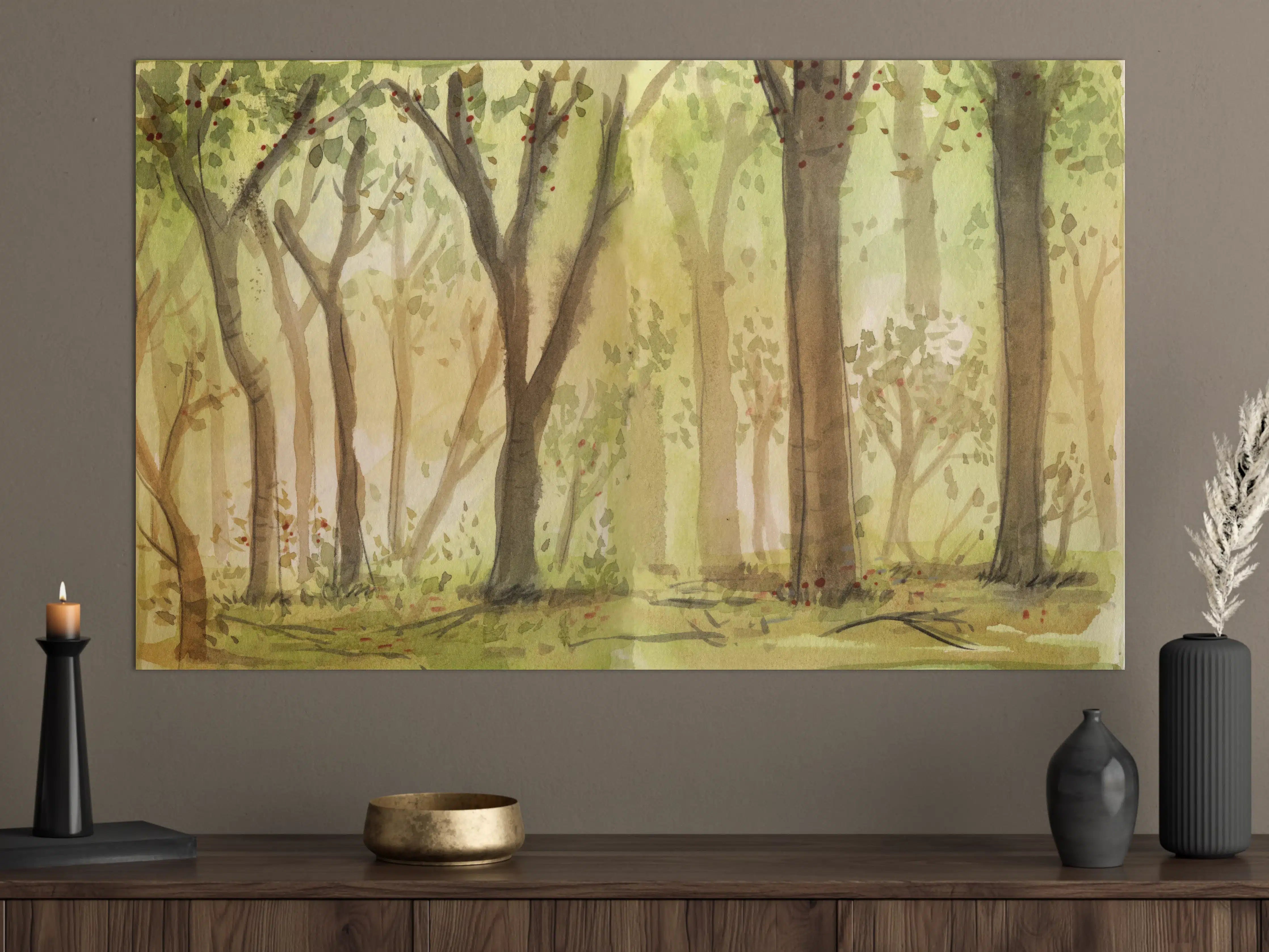 Große Wandbilder - heller Aquarell Wald 