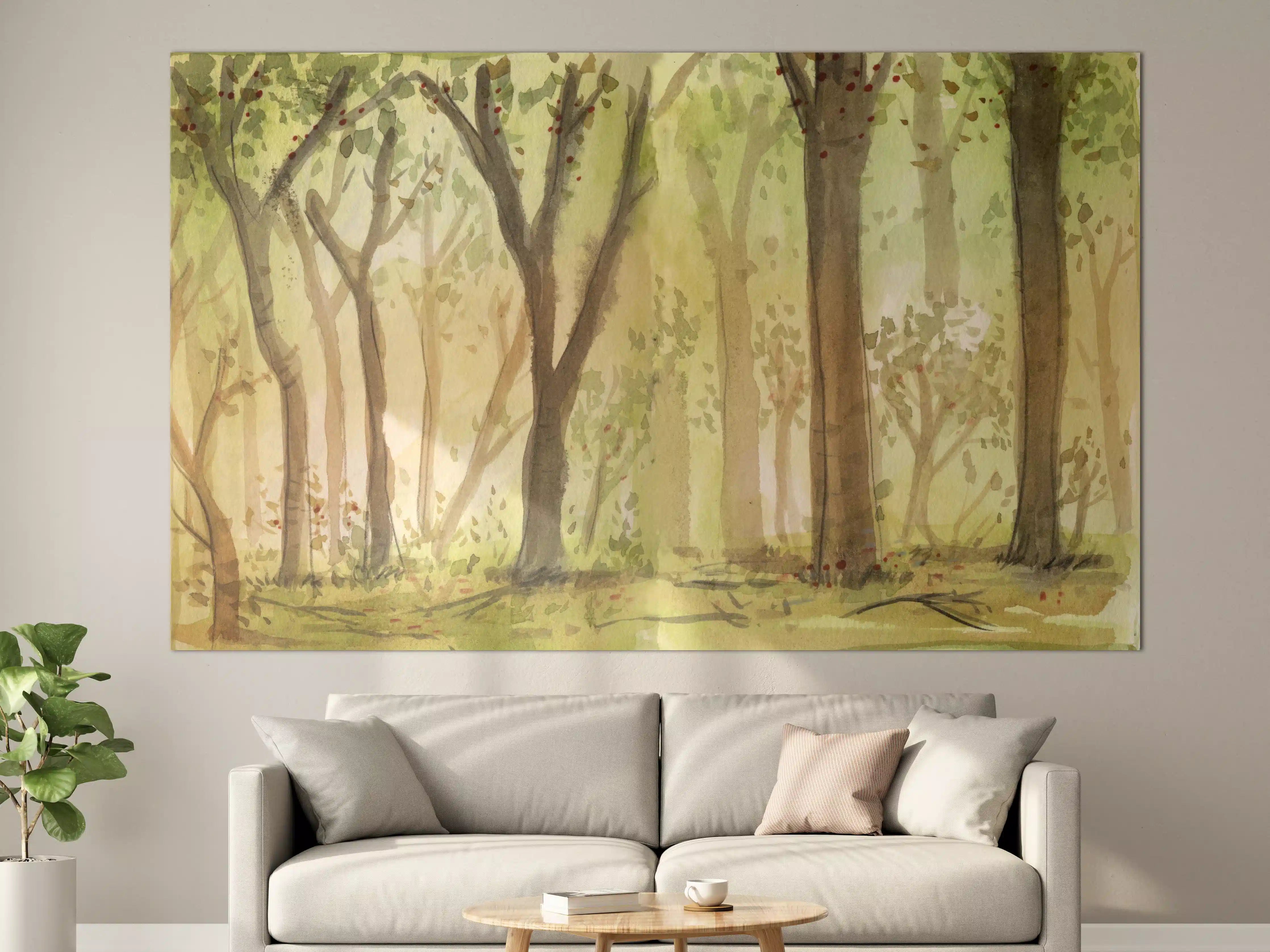 Große Wandbilder - heller Aquarell Wald 
