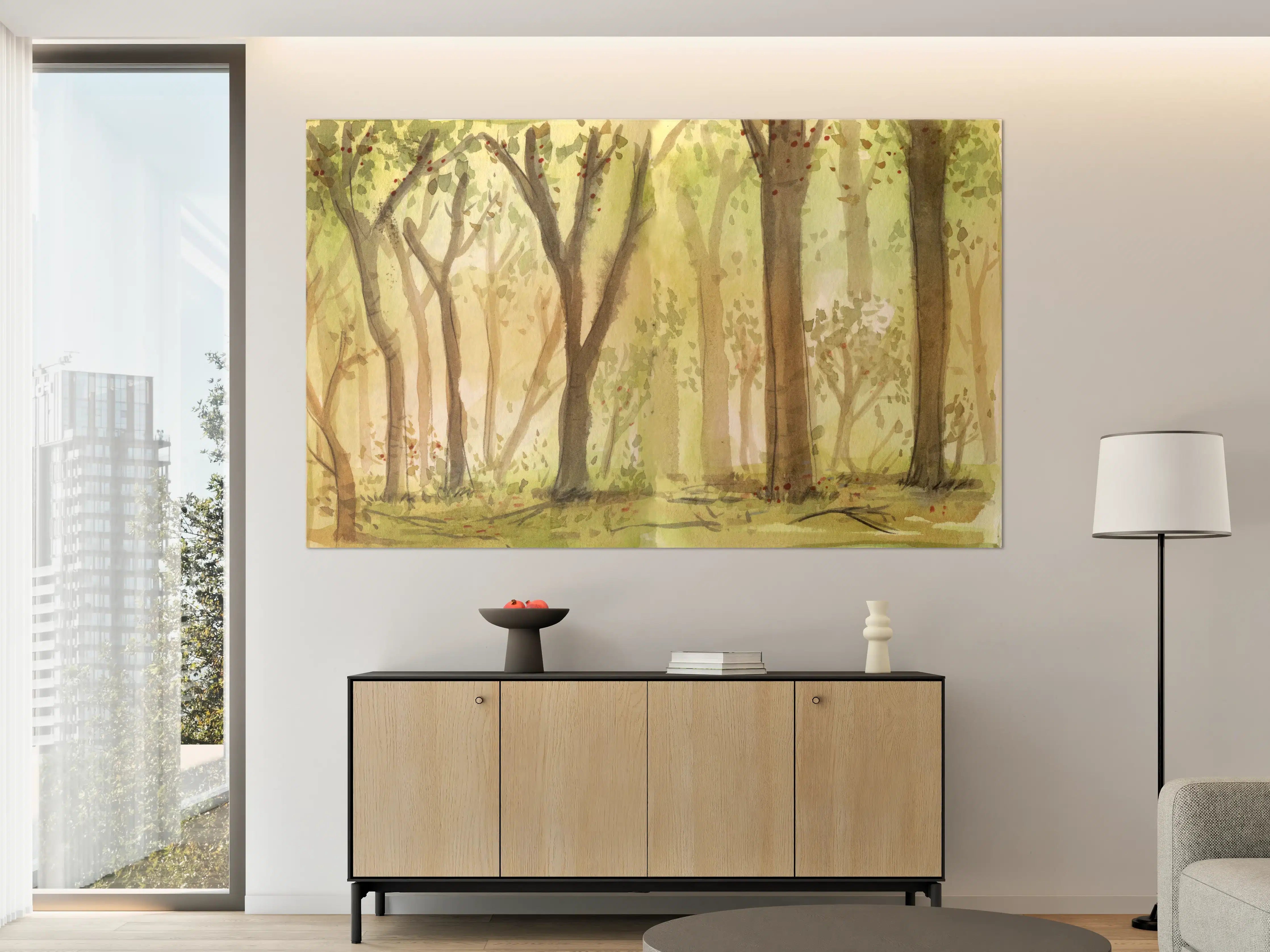 Große Wandbilder - heller Aquarell Wald 