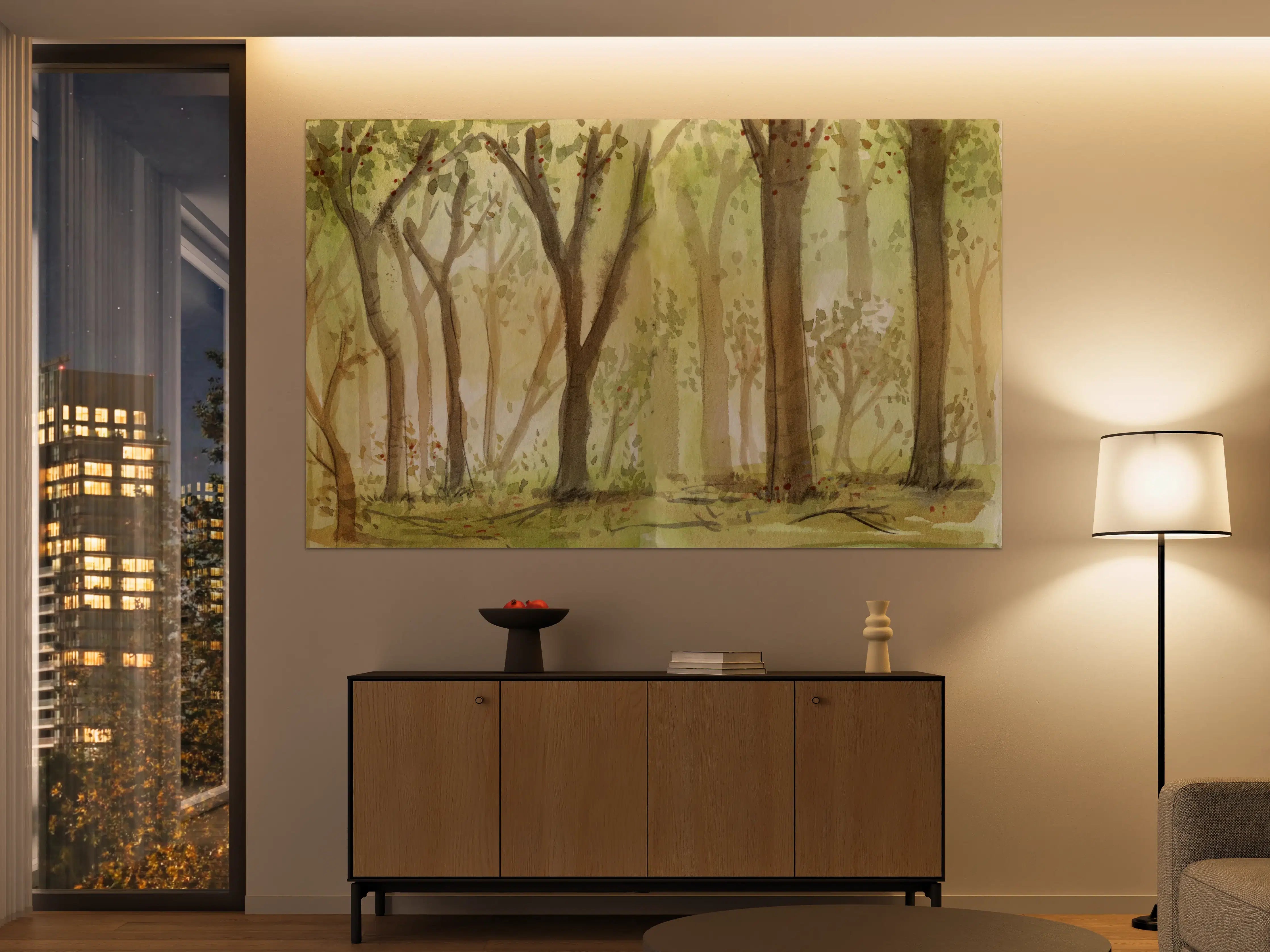 Große Wandbilder - heller Aquarell Wald 